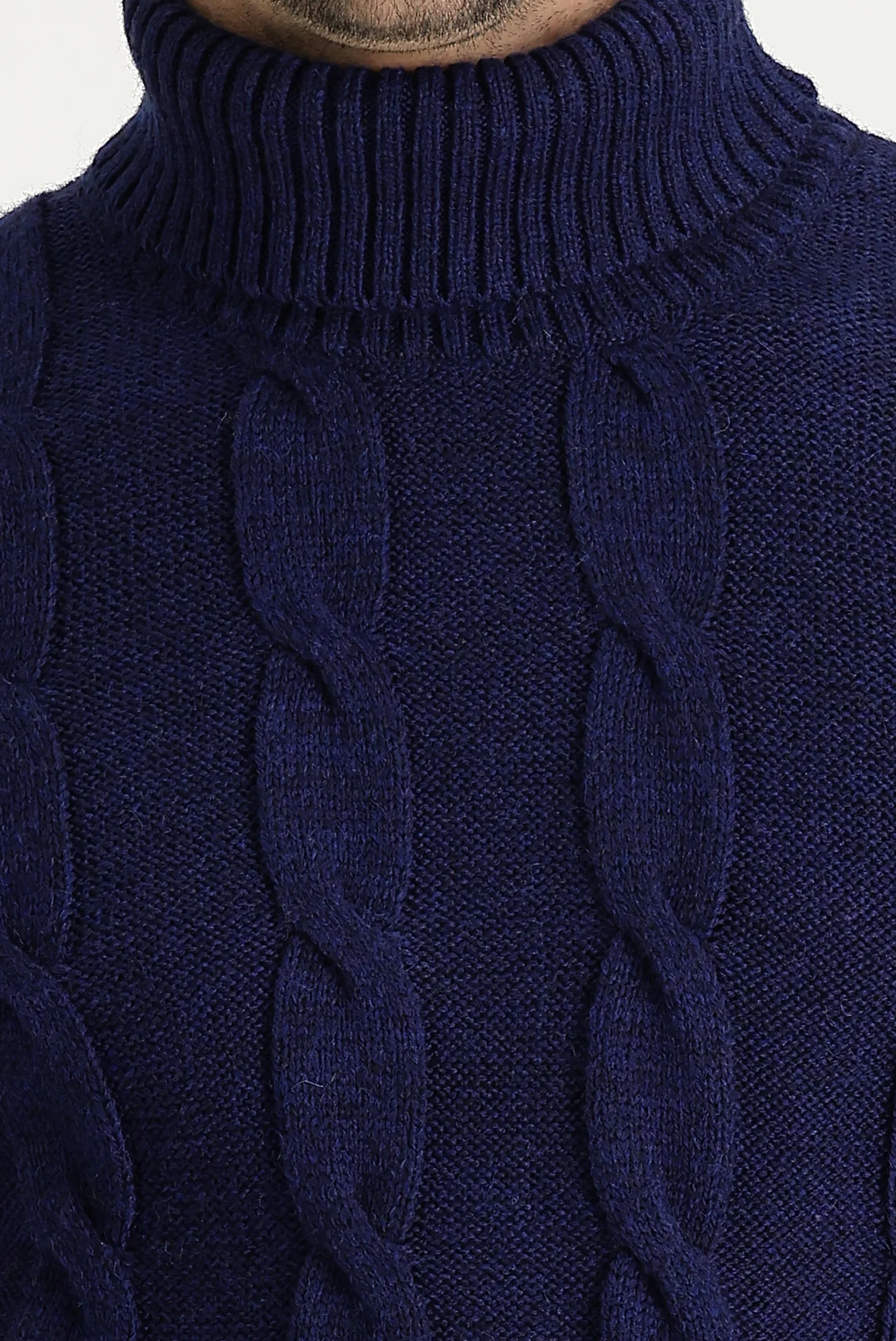 Havacı Mavi Balıkçı Yaka Slim Fit Dar Kesim Yünlü Desenli Triko Kazak - Image 4