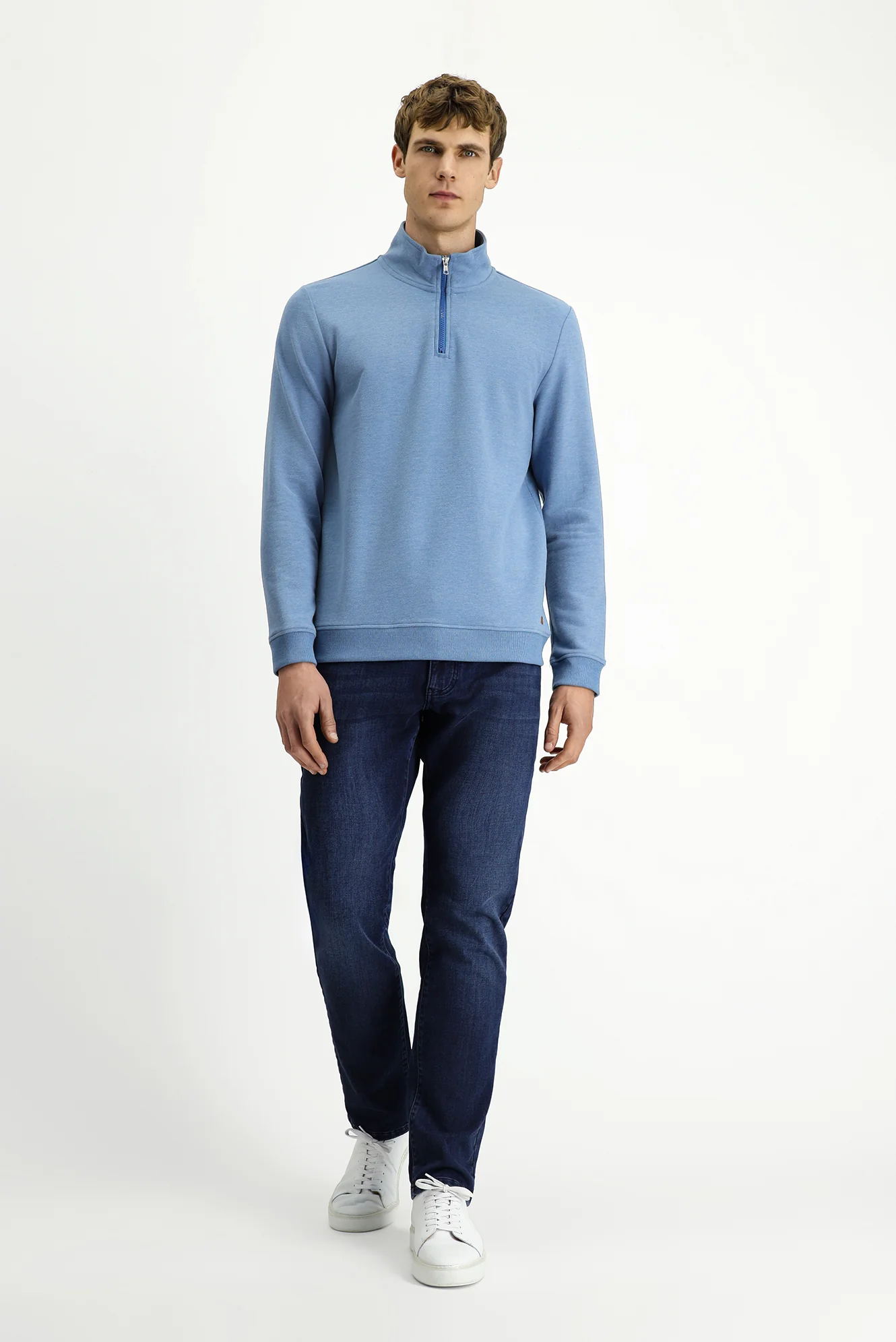Havacı Mavi Yarım Balıkçı Yaka Yaka Regular Fit Fermuarlı Pamuklu Sweatshirt - Image 2