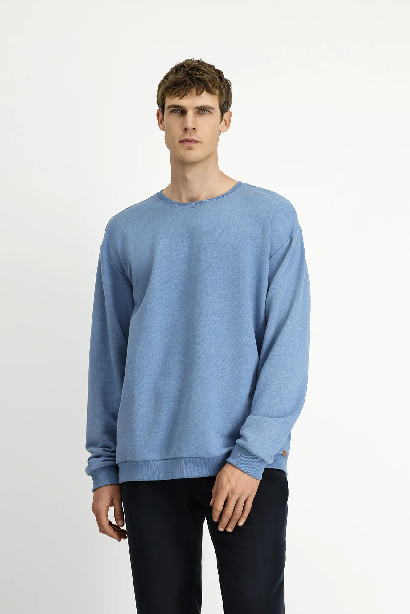 Havacı Mavi Bisiklet Yaka Regular Fit Pamuklu Basic Sweatshirt