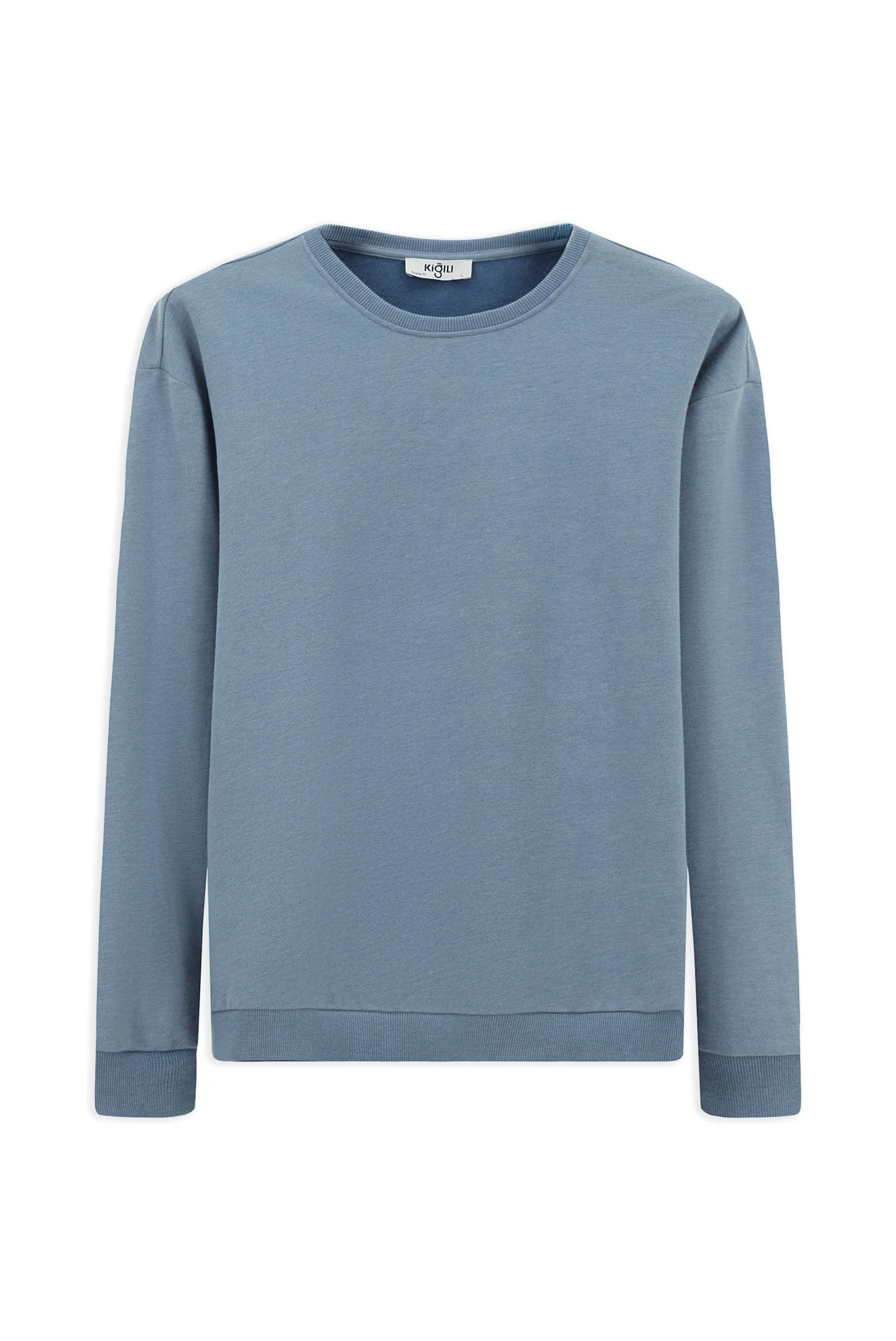 Havacı Mavi Bisiklet Yaka Regular Fit Pamuklu Basic Sweatshirt - Image 7