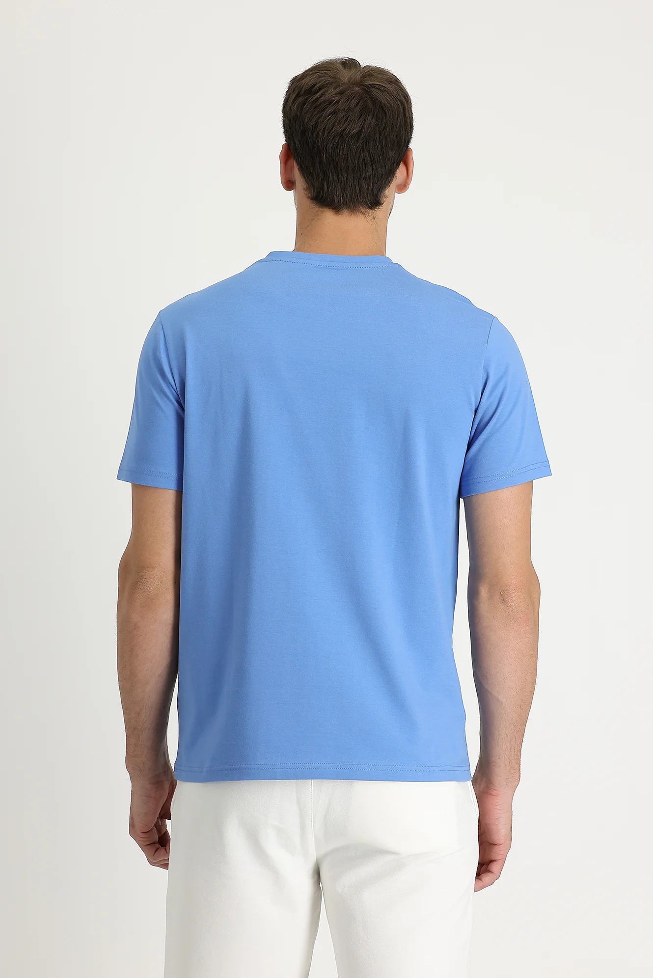 Havacı Mavi Bisiklet Yaka Slim Fit Dar Kesim Baskılı Tişört - Image 2