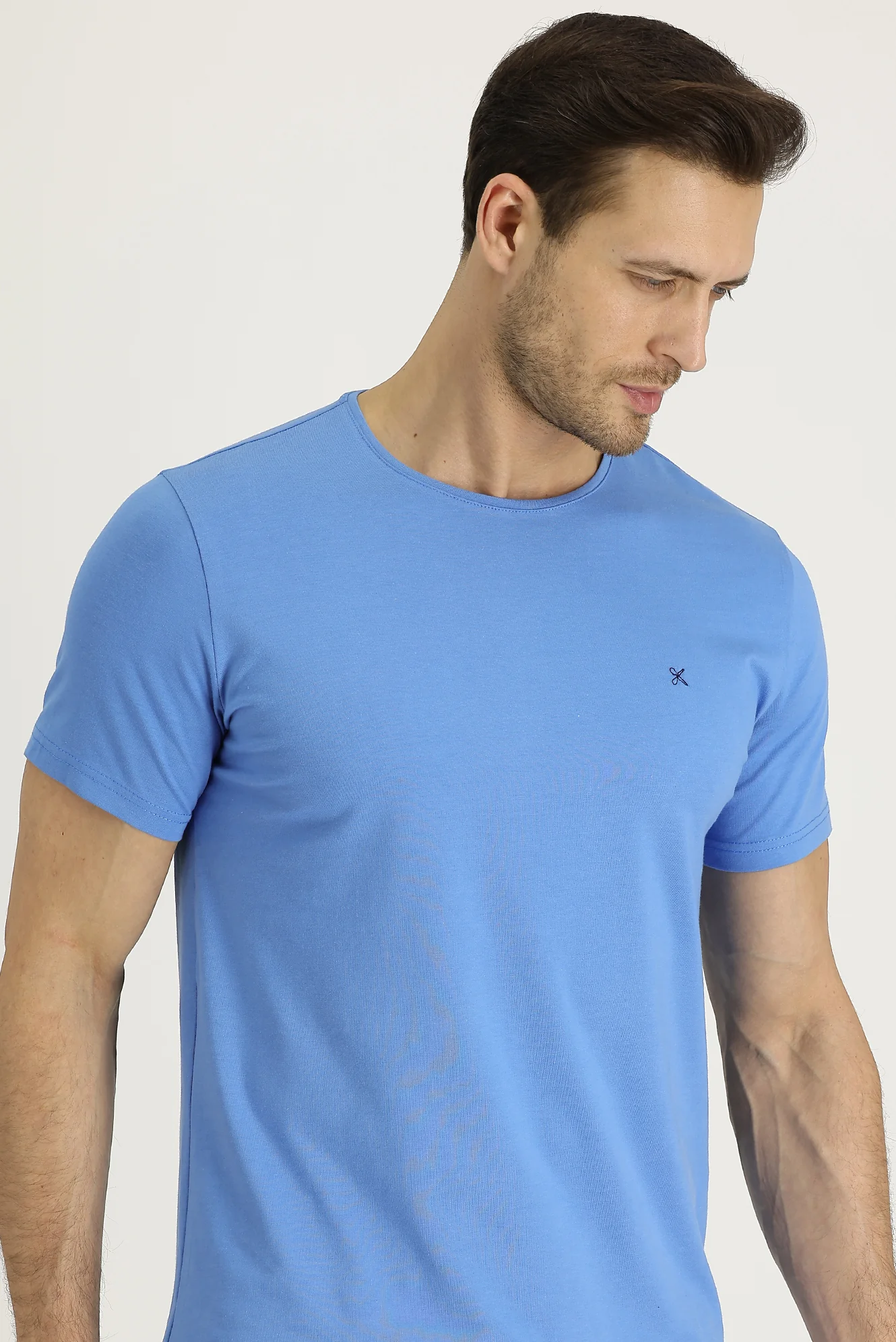 Havacı Mavi Bisiklet Yaka Slim Fit Dar Kesim Tişört