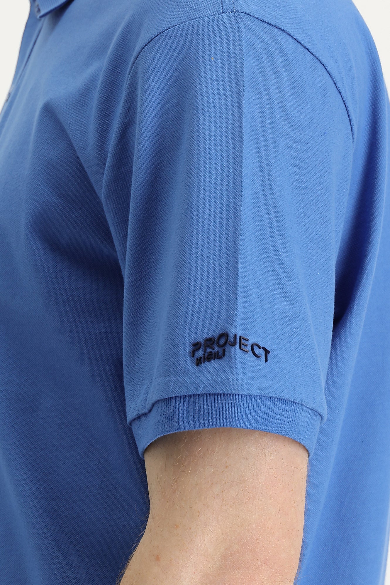 Havacı Mavi Polo Yaka Slim Fit Dar Kesim Baskılı Tişört - Image 3