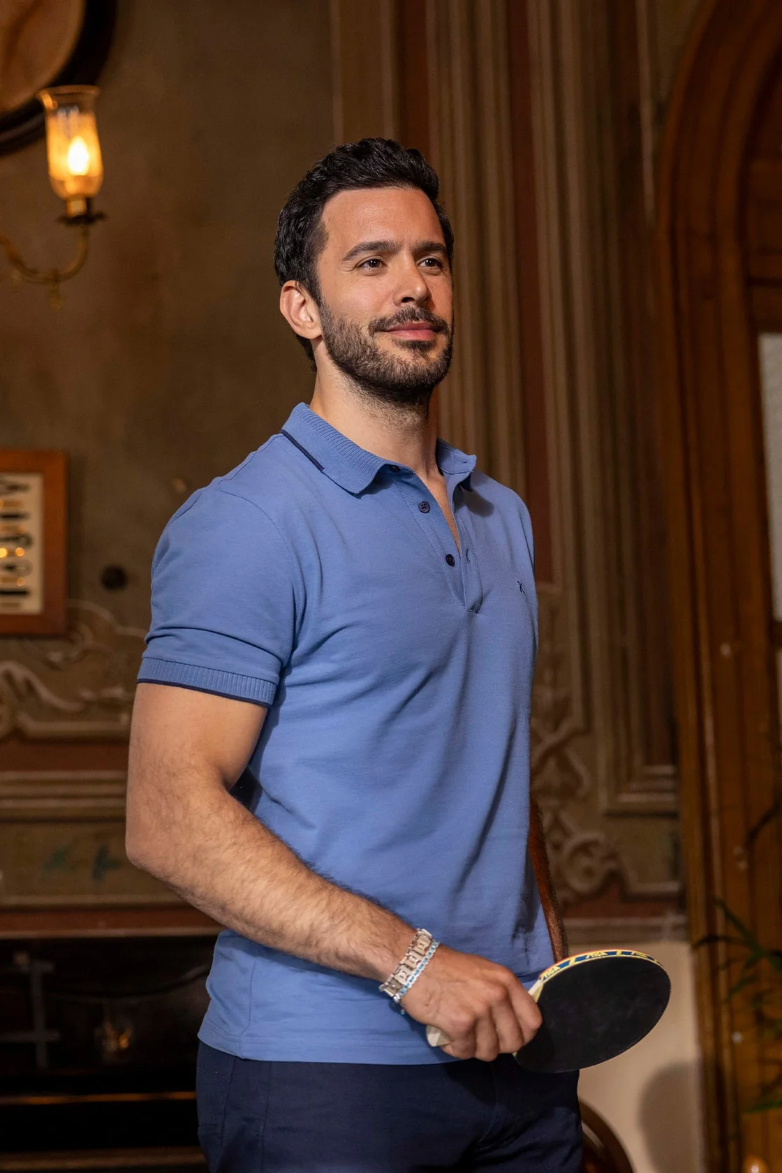 Havacı Mavi Polo Yaka Slim Fit Dar Kesim Desenli Nakışlı Pamuk Tişört
