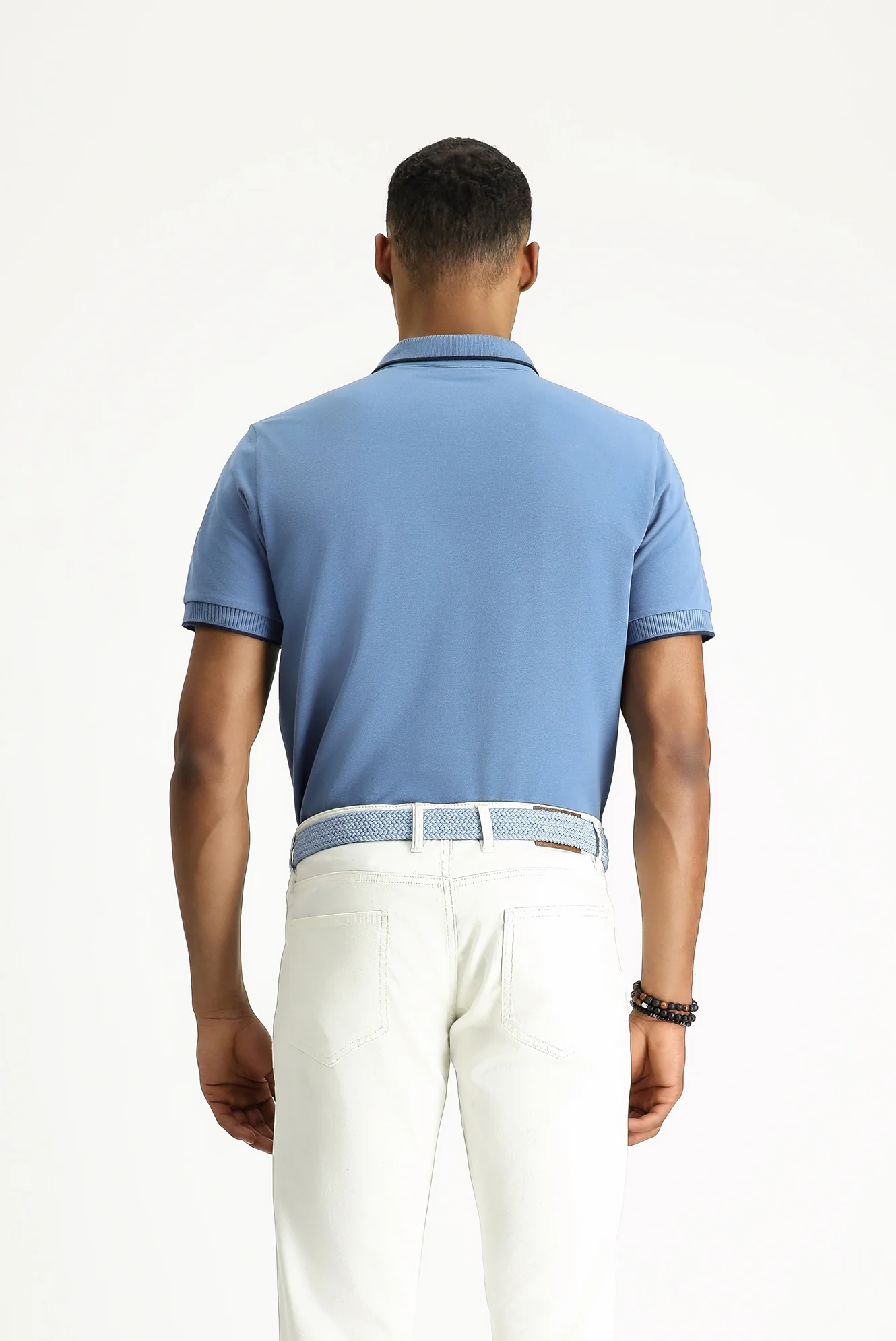 Havacı Mavi Polo Yaka Slim Fit Dar Kesim Desenli Nakışlı Pamuk Tişört - Image 5
