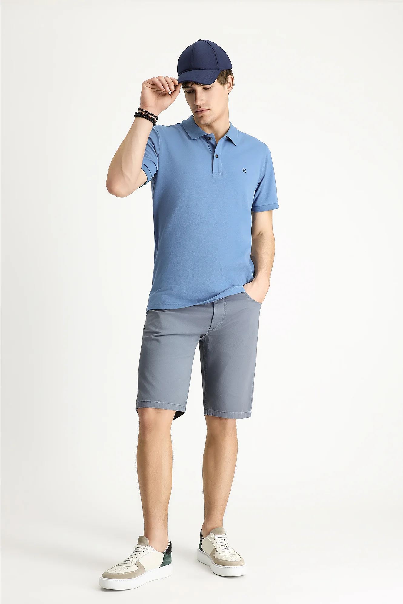 Havacı Mavi Polo Yaka Slim Fit Dar Kesim Nakışlı Pamuk Tişört - Image 2