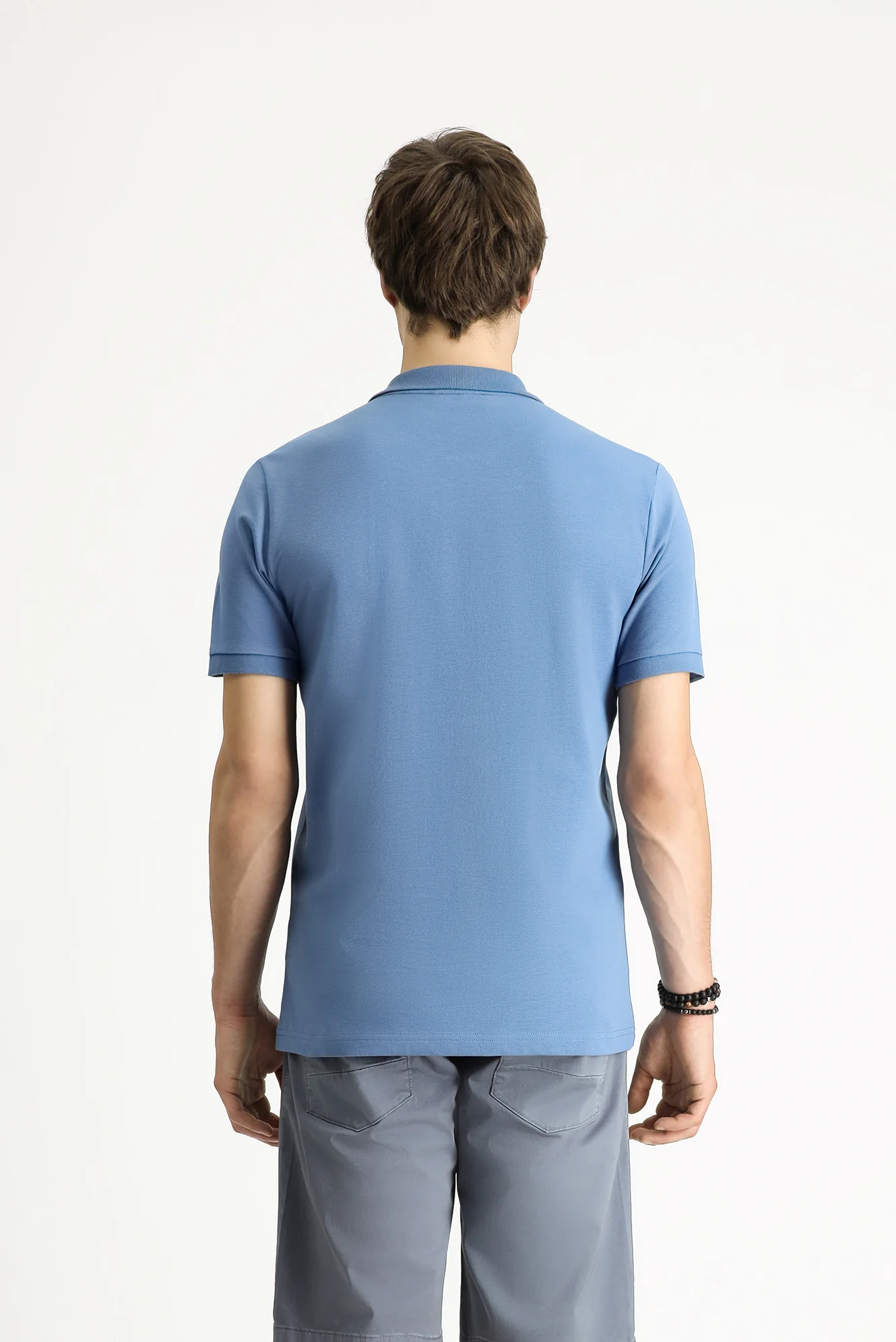 Havacı Mavi Polo Yaka Slim Fit Dar Kesim Nakışlı Pamuk Tişört - Image 4
