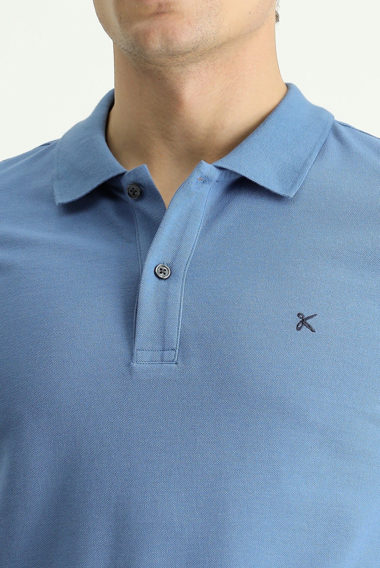 Havacı Mavi Polo Yaka Slim Fit Dar Kesim Nakışlı Pamuk Tişört - Image 5