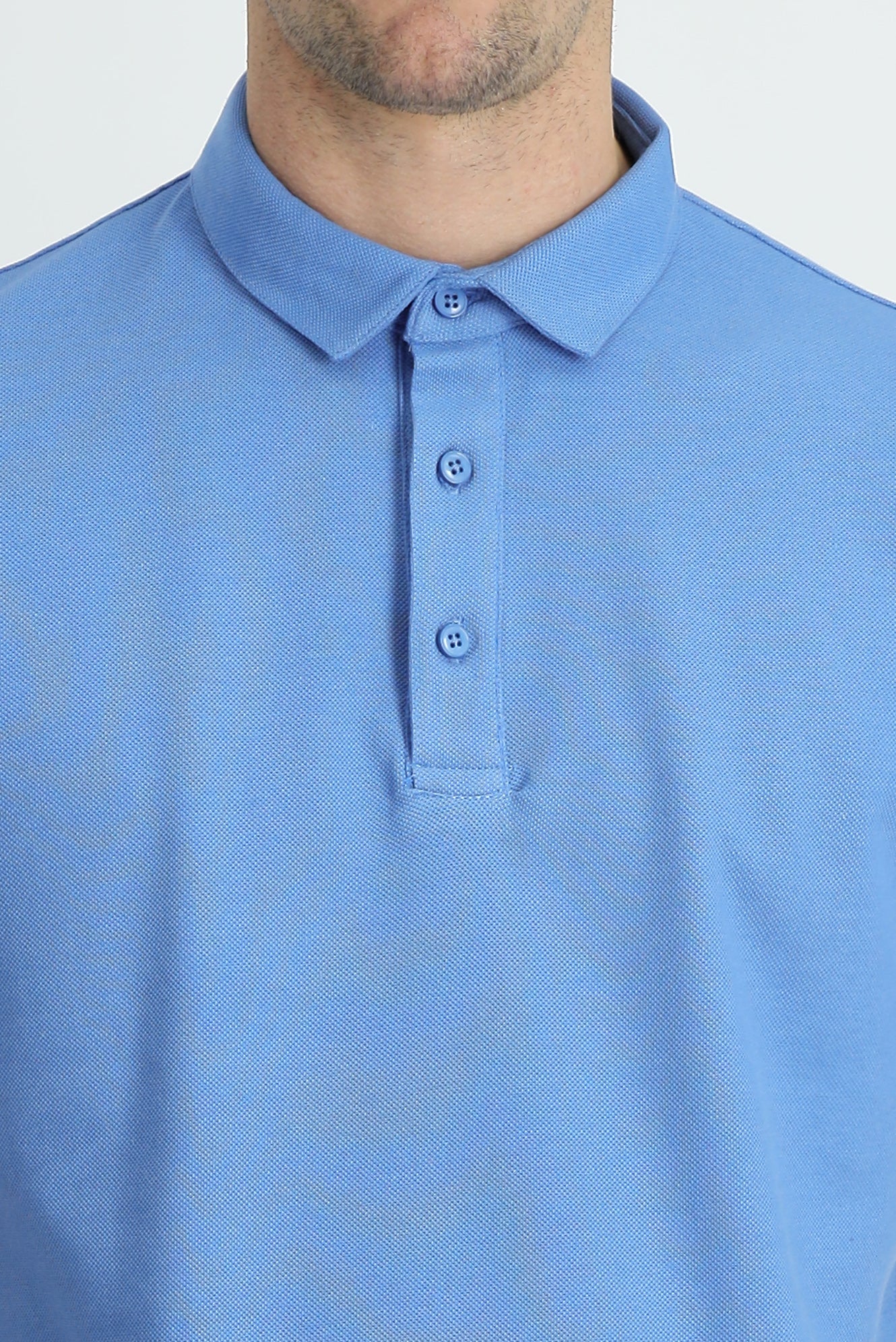 Havacı Mavi Polo Yaka Slim Fit Dar Kesim Pamuk Tişört - Image 3