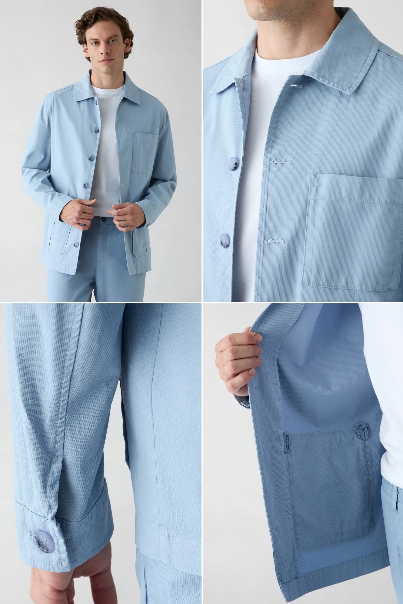 Havacı Mavi Regular Fit Desenli Pamuklu Düğmeli Cepli Spor Gömlek / Mont - Image 4