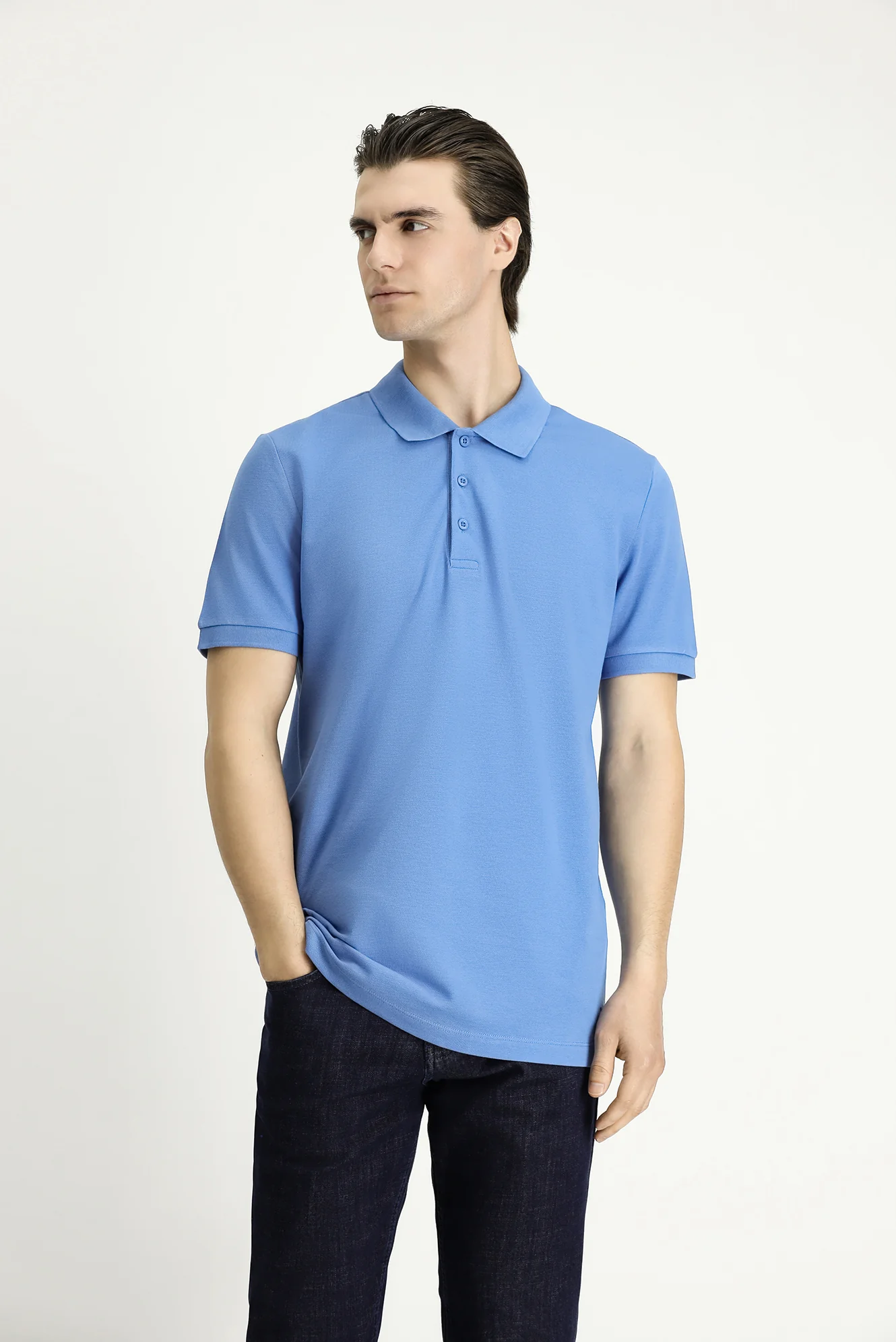 Havacı Mavi Slim Fit Dar Kesim Nakışlı Pamuk Polo Yaka Tişört - Image 3