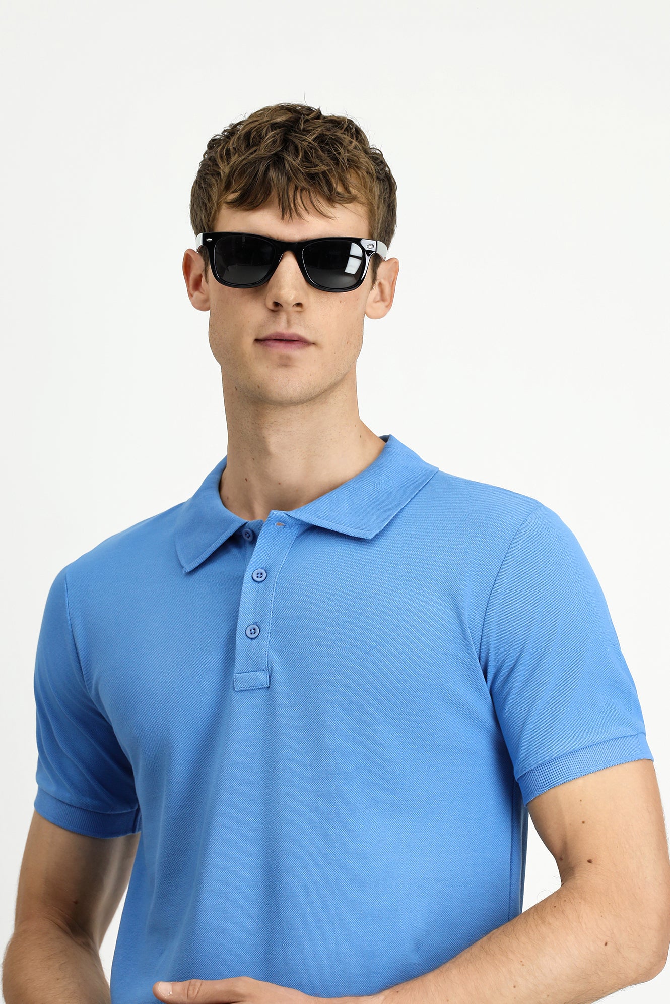 Havacı Mavi Slim Fit Dar Kesim Pamuk Kıvrılmaz Polo Yaka Tişört - Image 3