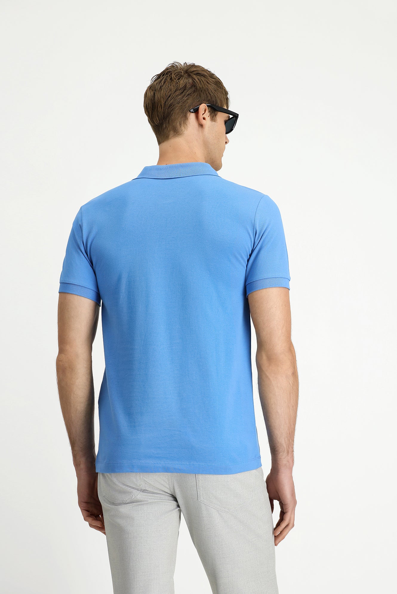 Havacı Mavi Slim Fit Dar Kesim Pamuk Kıvrılmaz Polo Yaka Tişört - Image 4