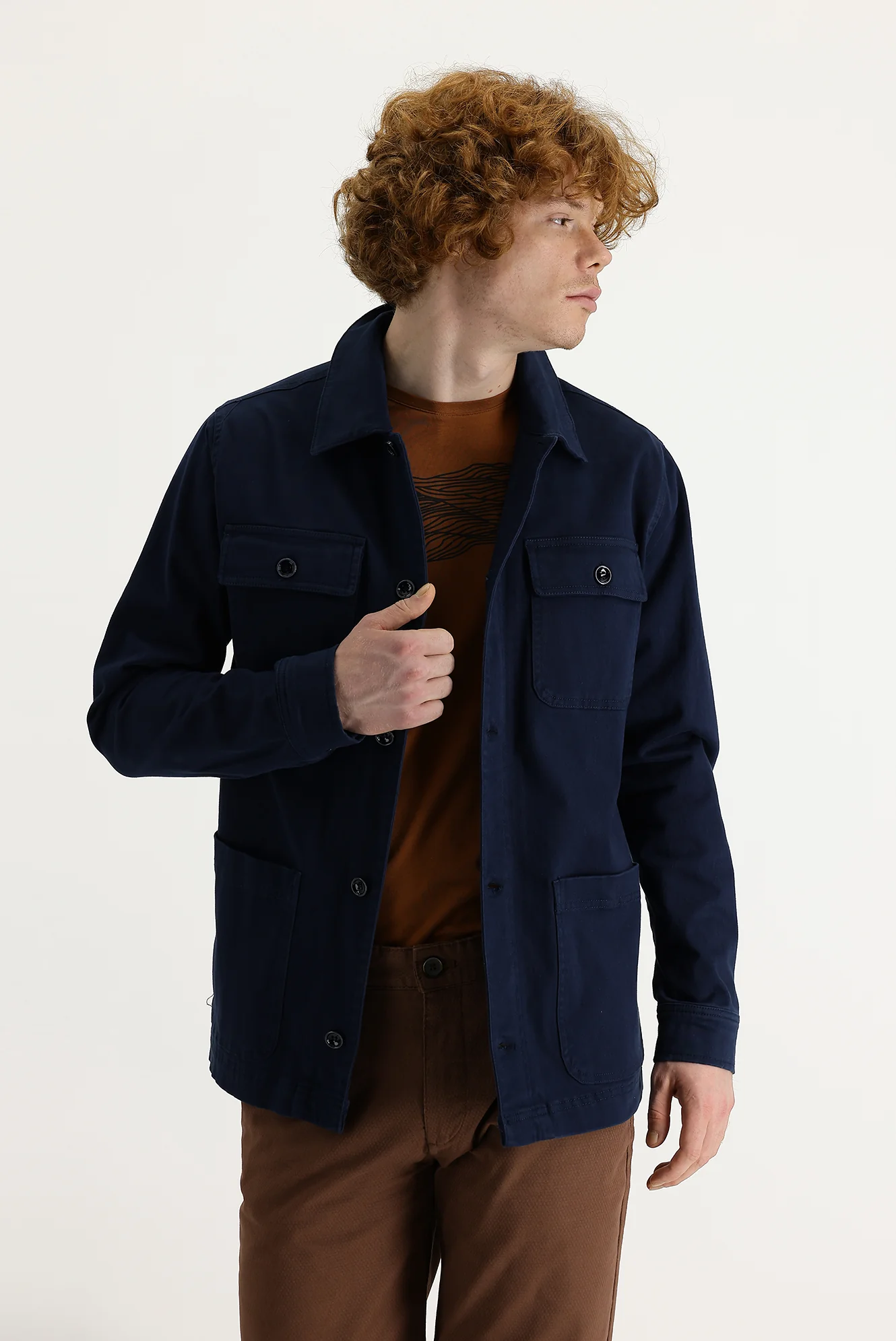 Havacı Mavi Slim Fit Dar Kesim Shacket Gömlek / Mont - Image 2