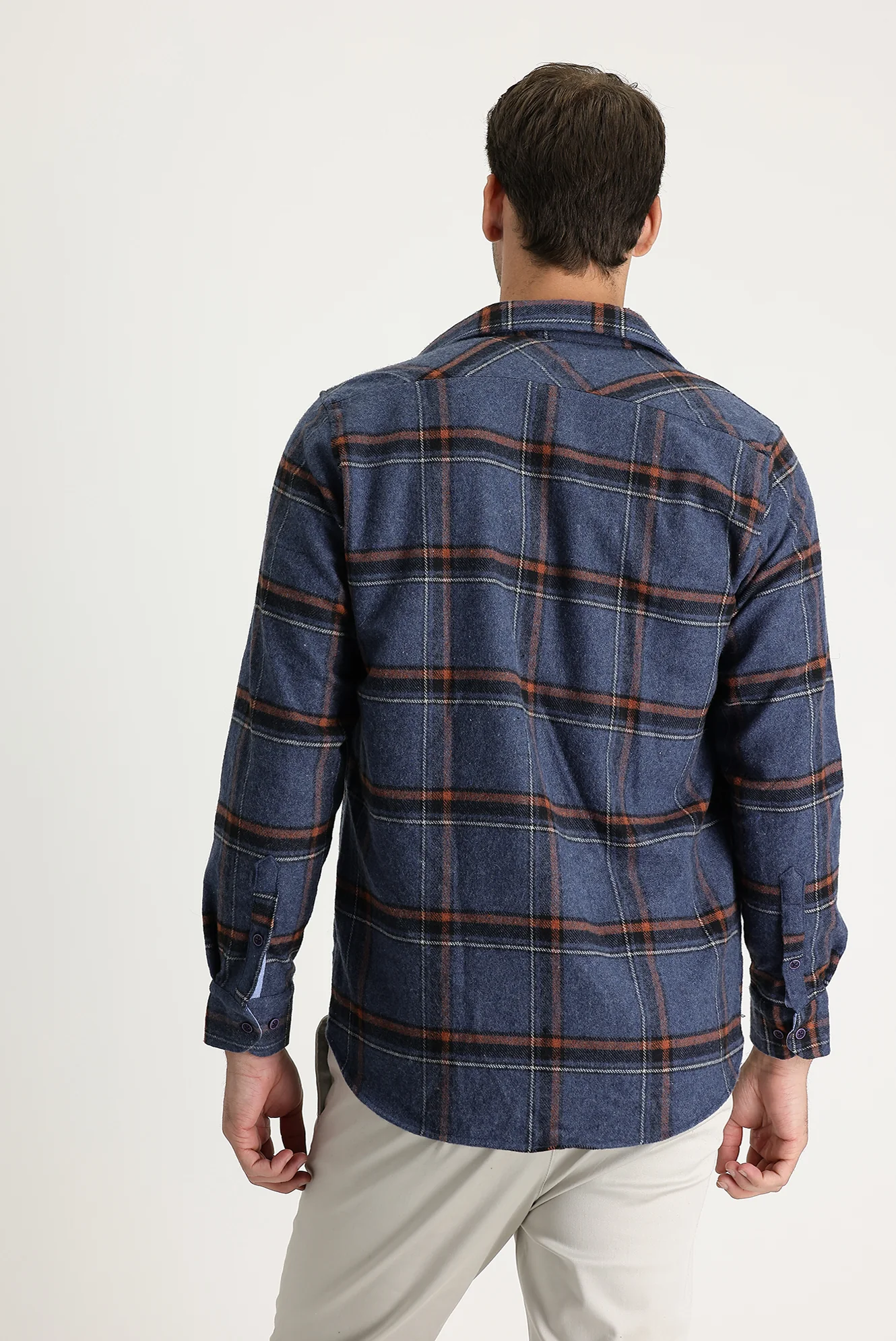 Havacı Mavi Uzun Kol Regular Fit Ekose Shacket Oduncu Pamuklu Gömlek - Image 3
