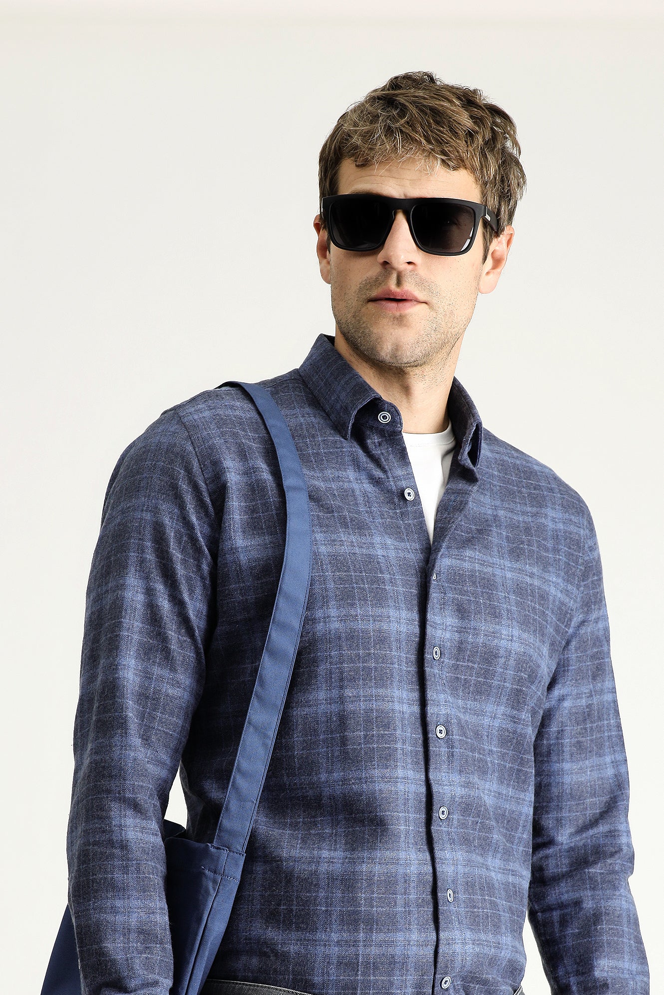 Havacı Mavi Uzun Kol Slim Fit Dar Kesim Oduncu Ekose Pamuklu Kolay Ütülenebilir Gömlek