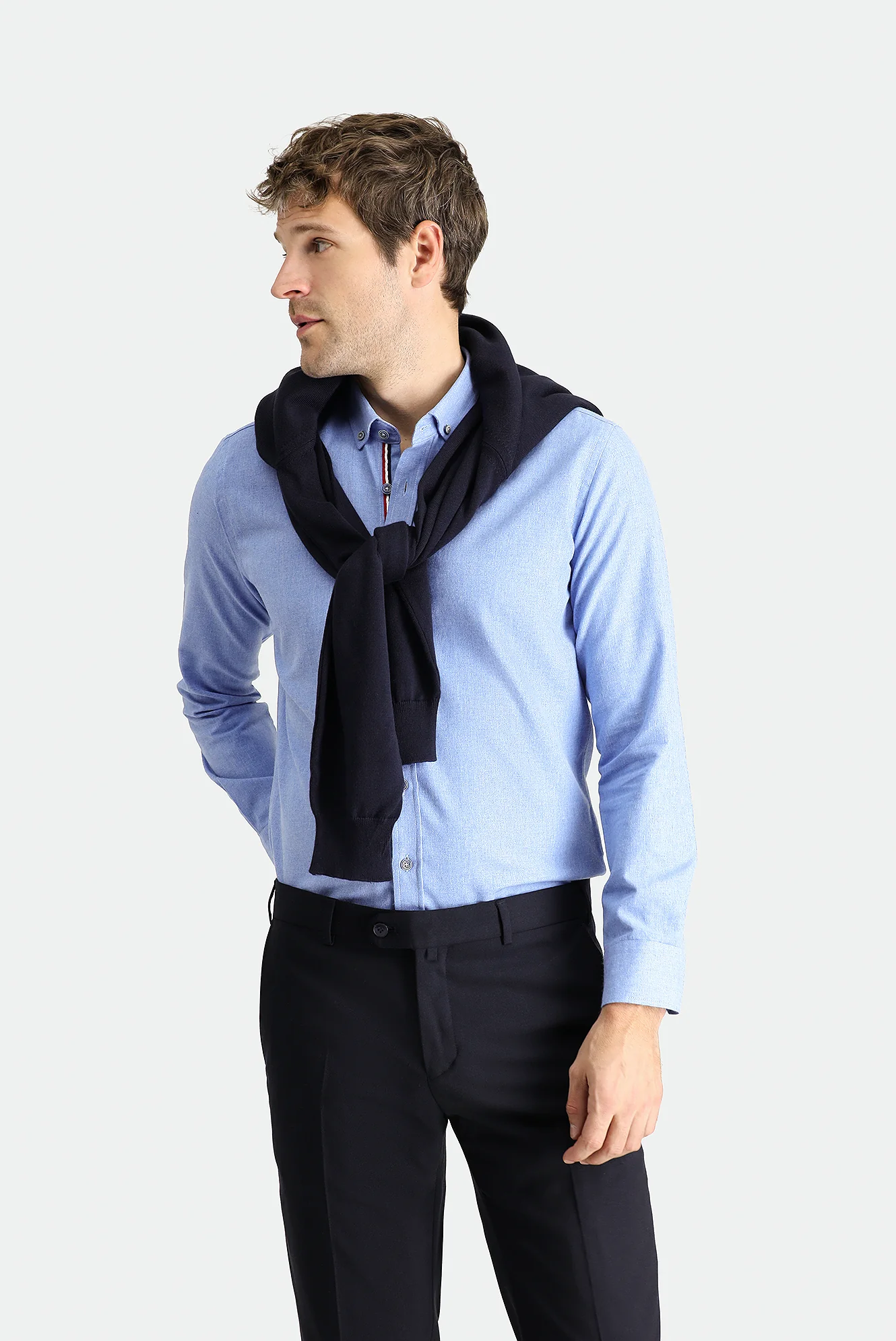 Havacı Mavi Uzun Kol Slim Fit Dar Kesim Oduncu Spor Pamuklu Düğmeli Yaka Gömlek