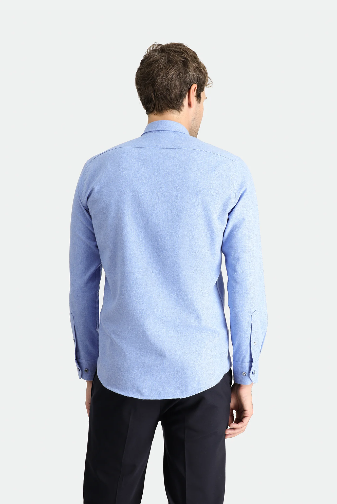 Havacı Mavi Uzun Kol Slim Fit Dar Kesim Oduncu Spor Pamuklu Düğmeli Yaka Gömlek - Image 4
