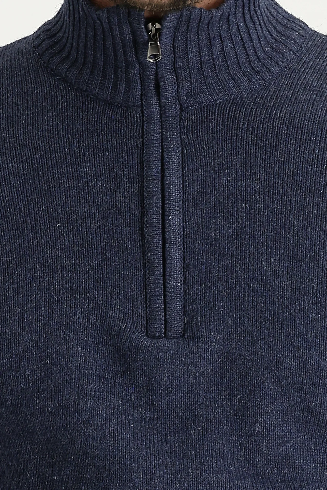 Havacı Mavi Yarım Balıkçı Yaka Slim Fit Dar Kesim Fermuarlı Yünlü Triko Kazak - Image 4