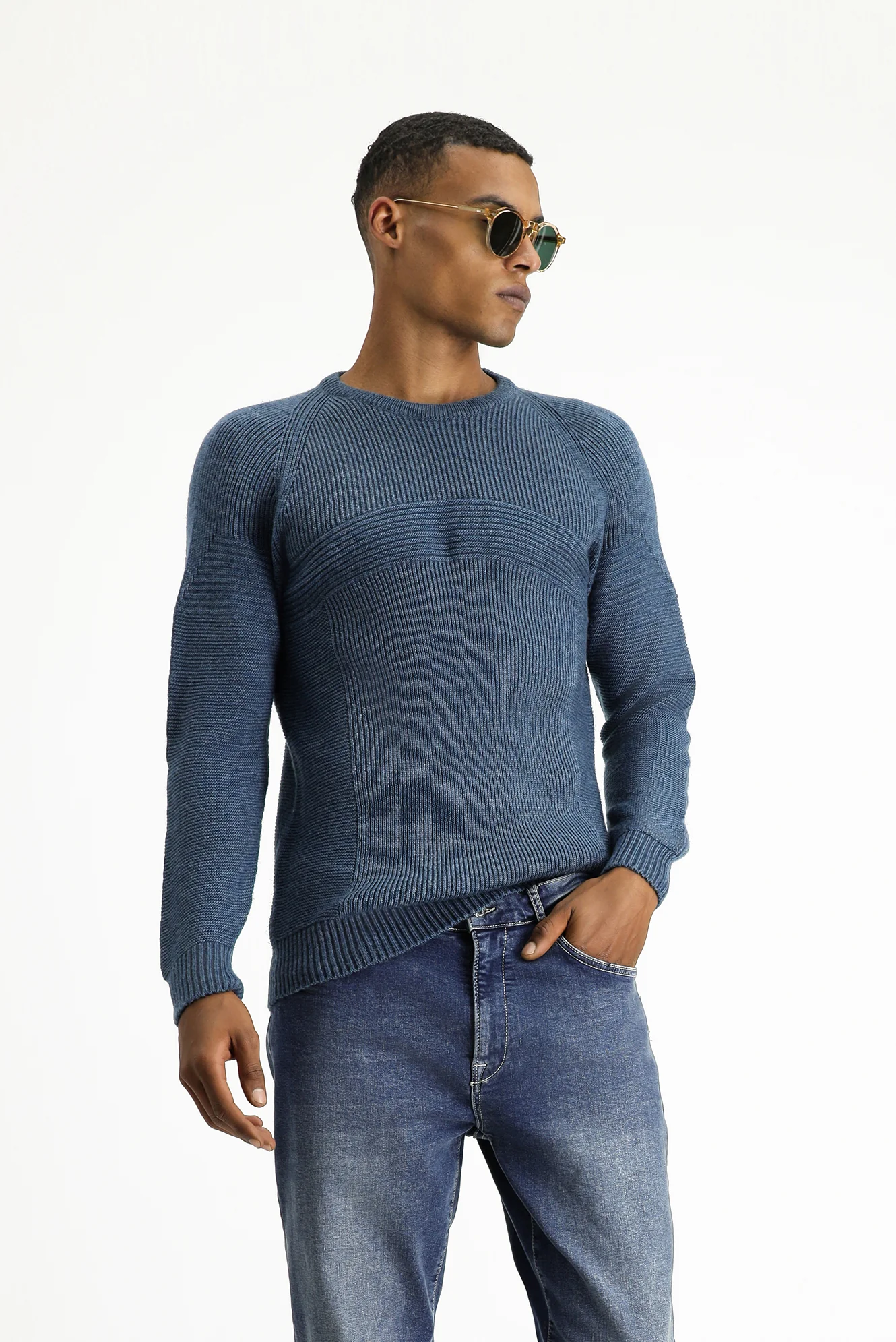 İndigo Bisiklet Yaka Regular Fit Desenli Triko Kazak - Image 5