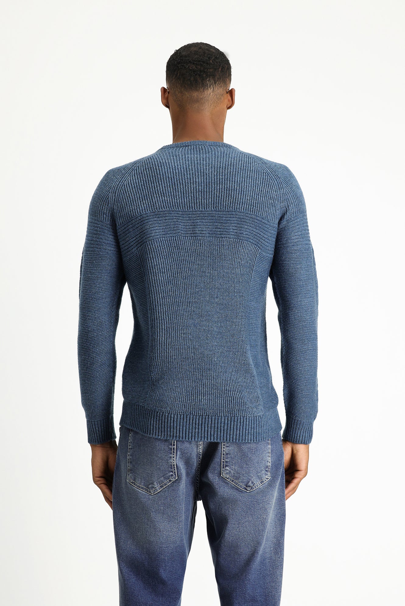 İndigo Bisiklet Yaka Regular Fit Desenli Triko Kazak - Image 6