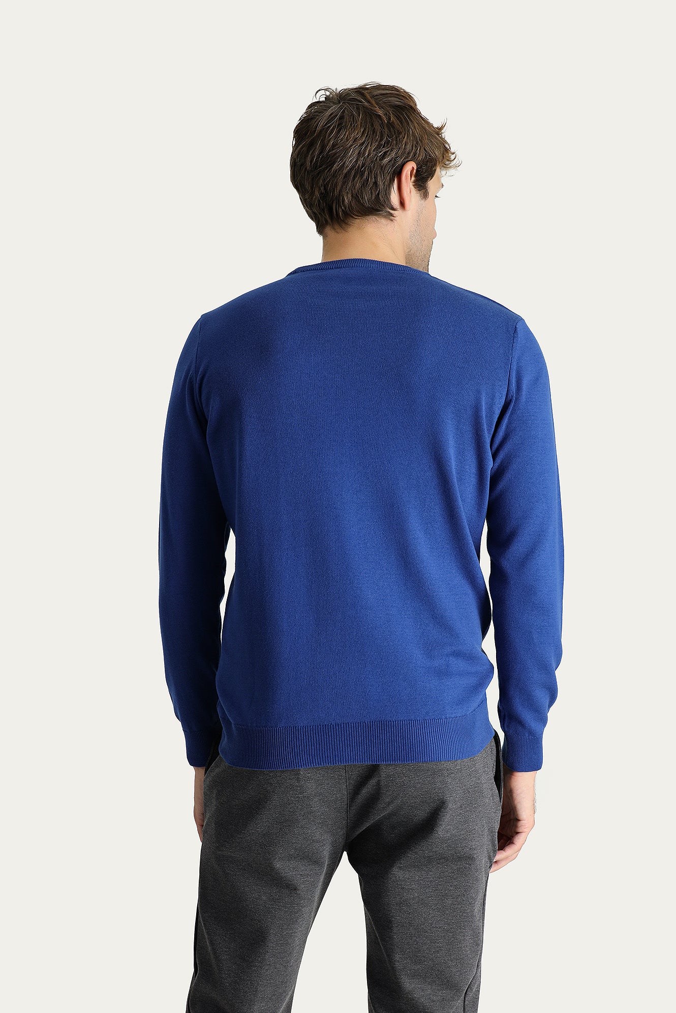 İndigo Bisiklet Yaka Regular Fit Pamuklu Triko Kazak - Image 4