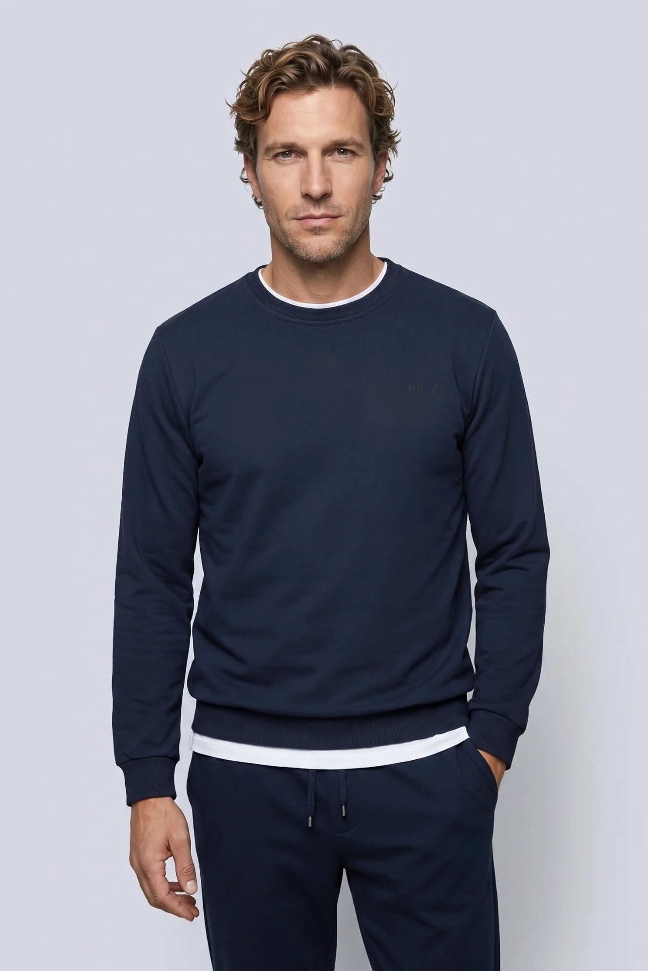 İndigo Bisiklet Yaka Regular Fit Baskılı Pamuklu Sweatshirt