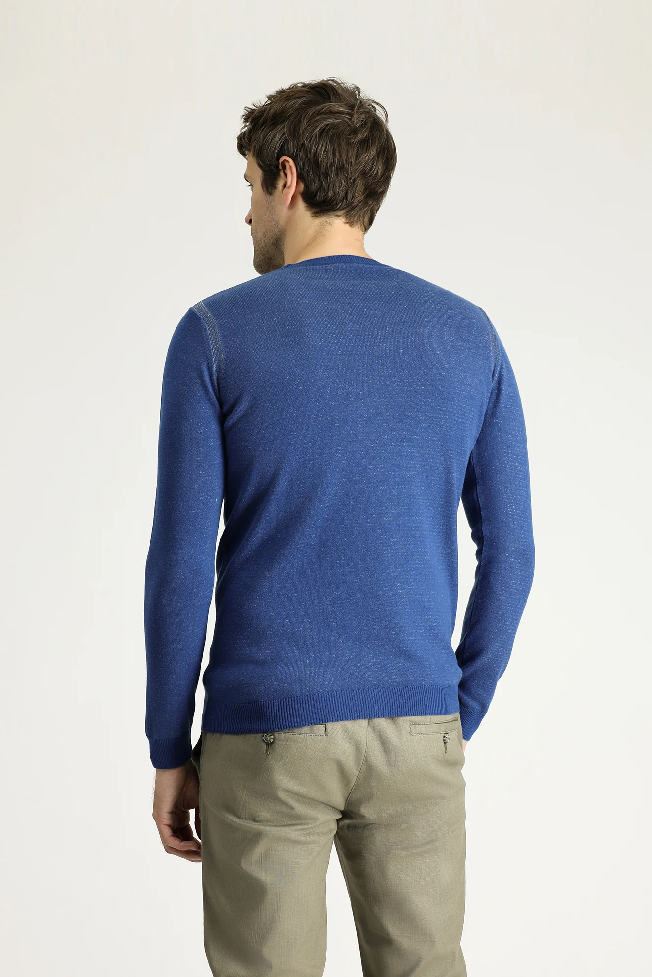 İndigo Bisiklet Yaka Slim Fit Dar Kesim Desenli Pamuklu Triko Kazak - Image 4