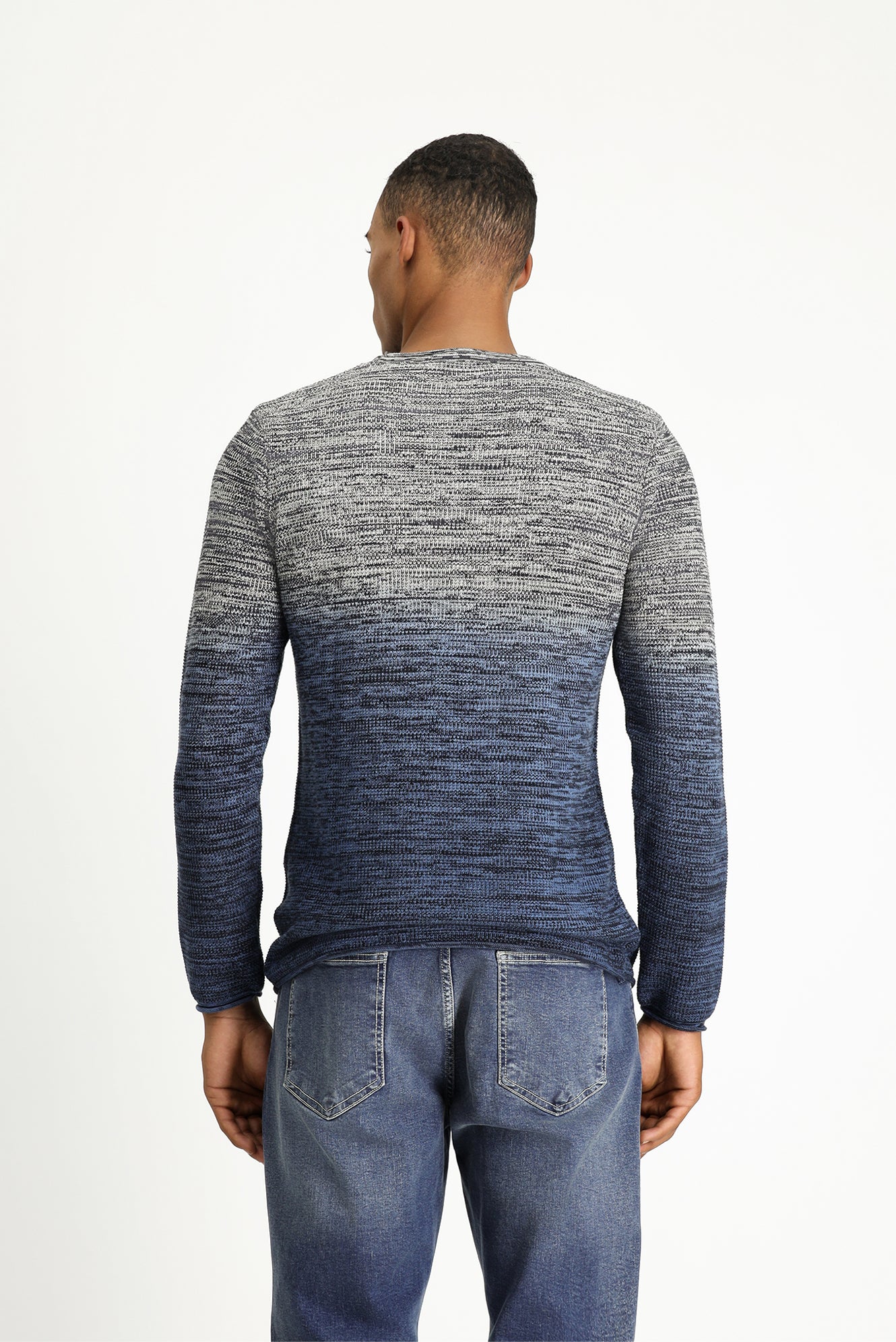 İndigo Bisiklet Yaka Slim Fit Dar Kesim Desenli Pamuklu Triko Kazak - Image 5