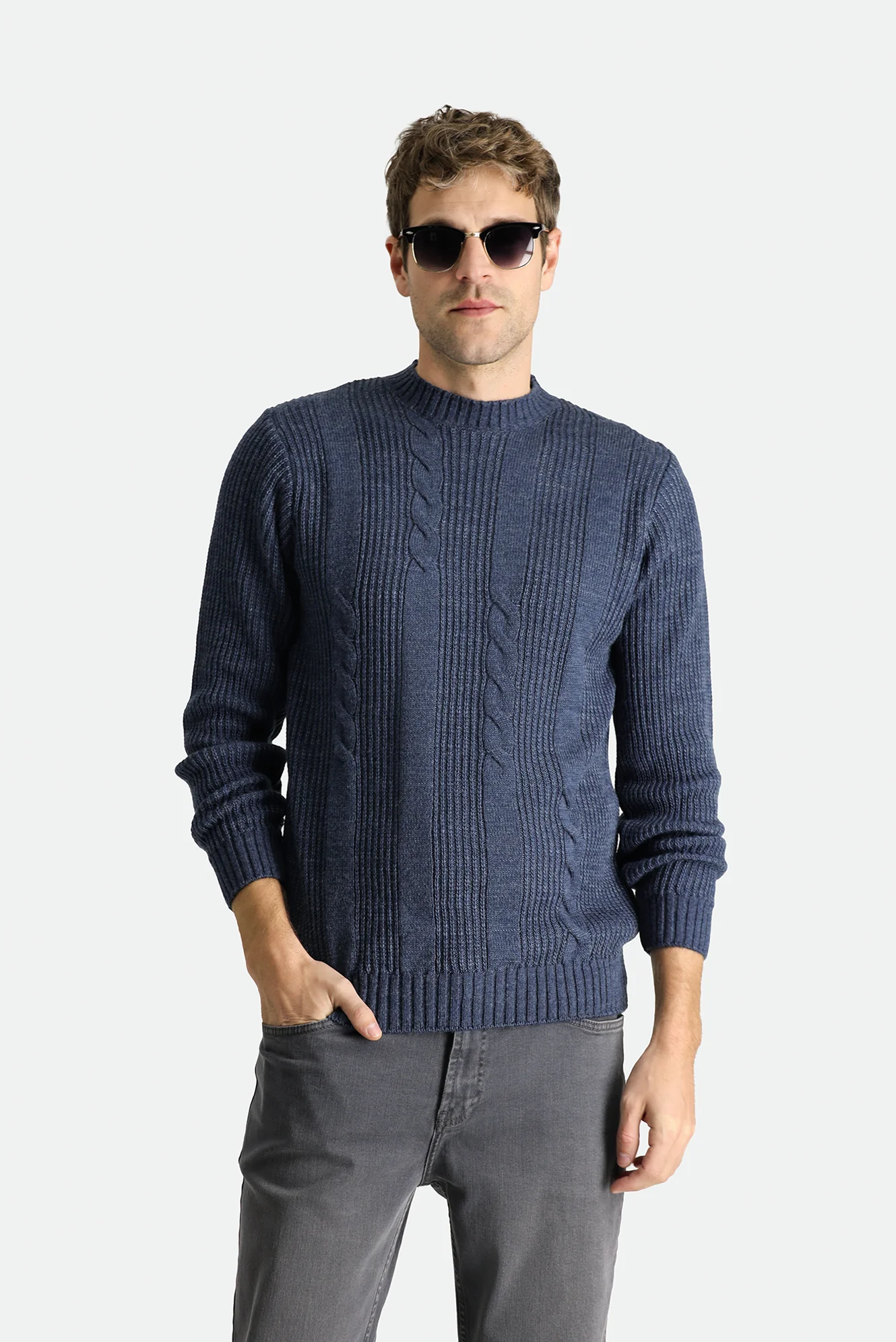 İndigo Bisiklet Yaka Slim Fit Dar Kesim Desenli Triko Kazak - Image 2