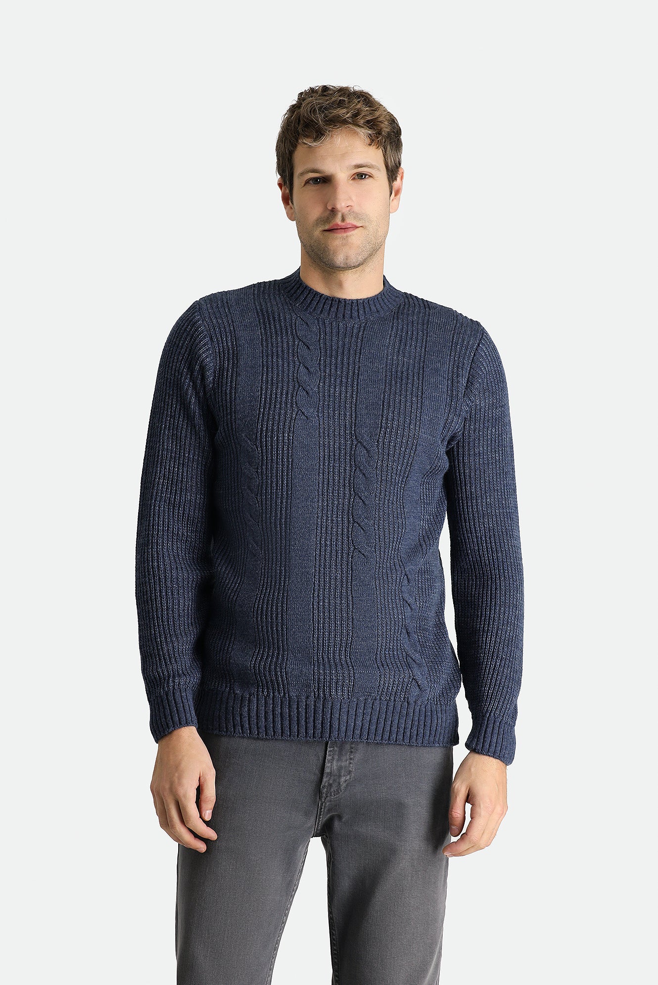 İndigo Bisiklet Yaka Slim Fit Dar Kesim Desenli Triko Kazak - Image 3