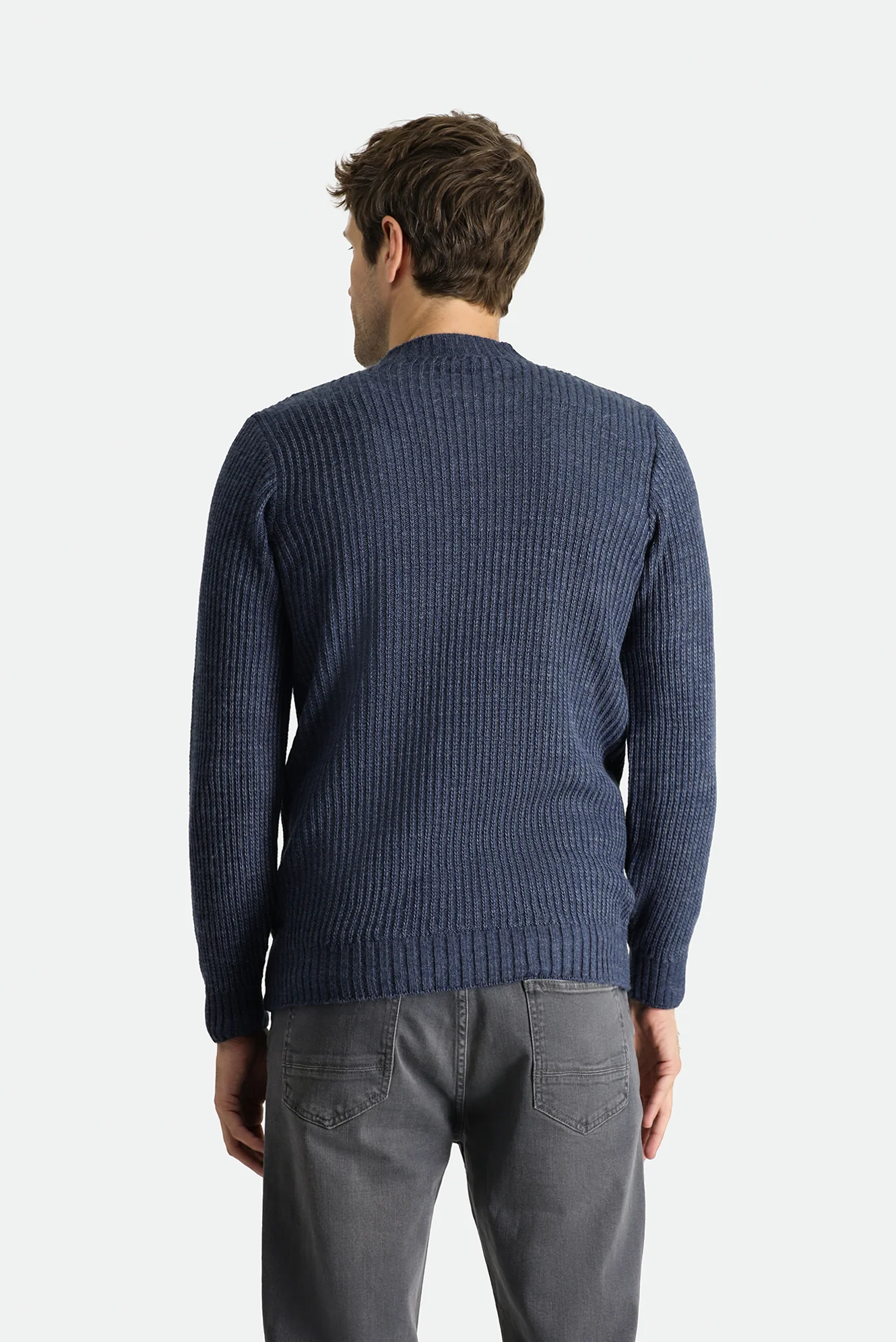 İndigo Bisiklet Yaka Slim Fit Dar Kesim Desenli Triko Kazak - Image 4