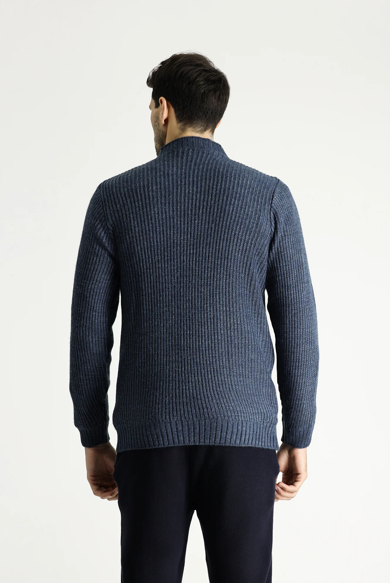 İndigo Bisiklet Yaka Slim Fit Desenli Triko Kazak - Image 5