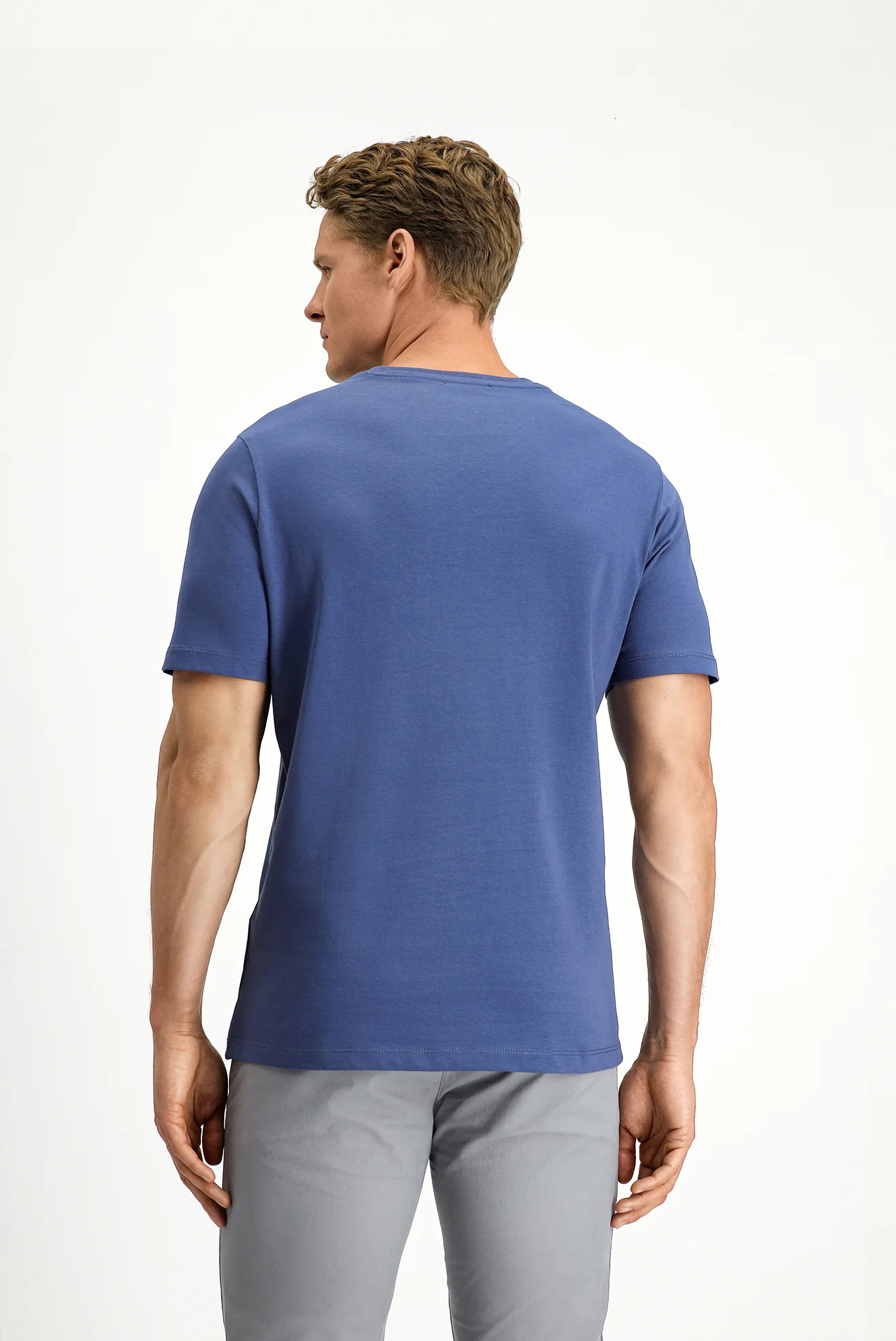 İndigo Bisiklet Yaka Slim Fit %100 Pamuk Tişört - Image 4