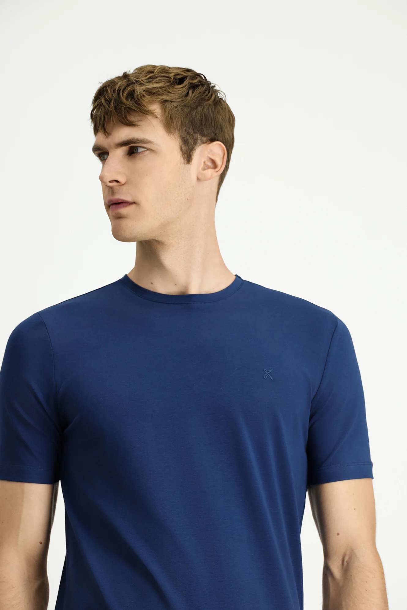 İndigo Bisiklet Yaka Slim Fit Yumuşak Dokulu Pamuklu Likralı Esnek Tişört - Image 3