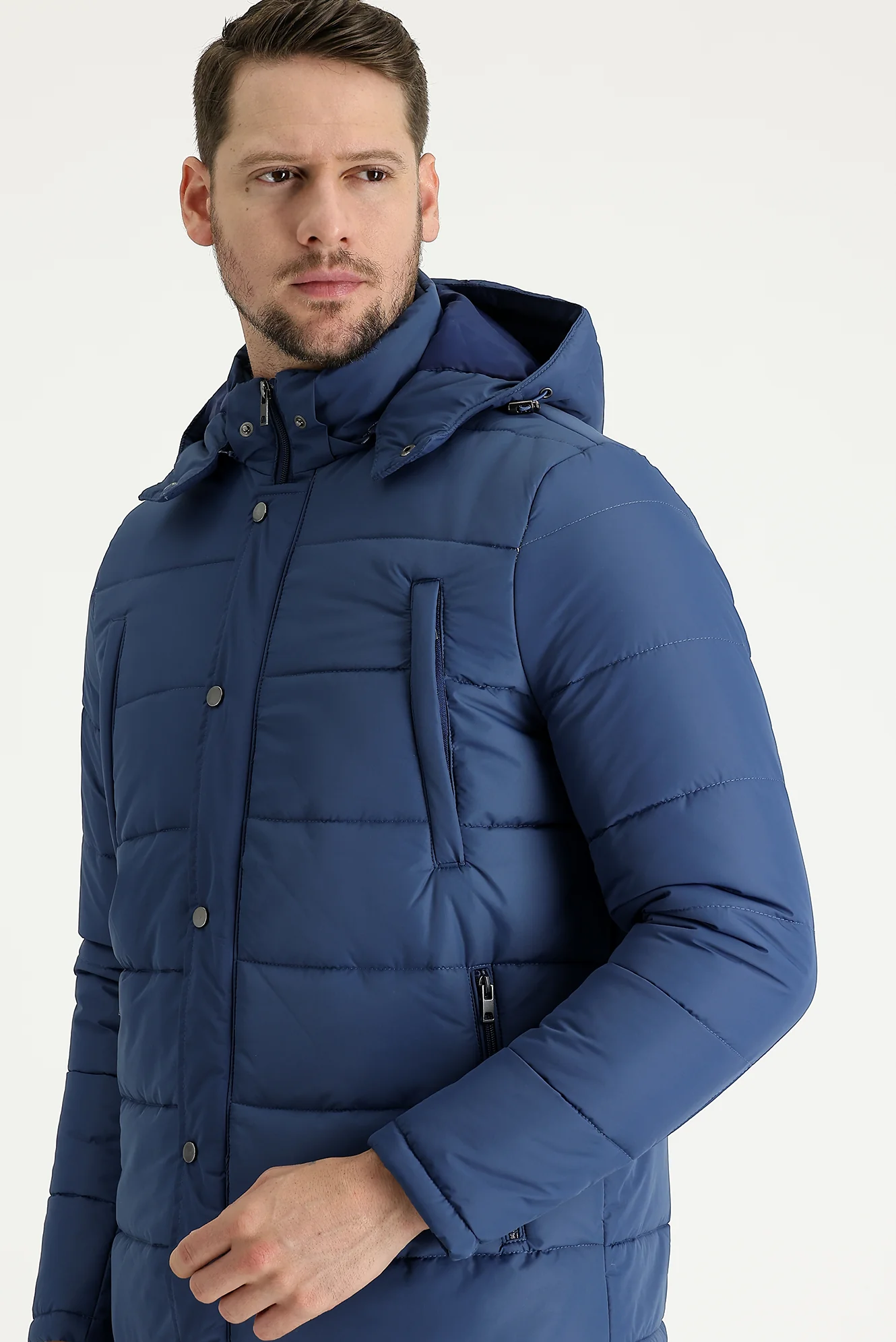 İndigo Kapüşonlu Kapitone Spor Mont - Image 2