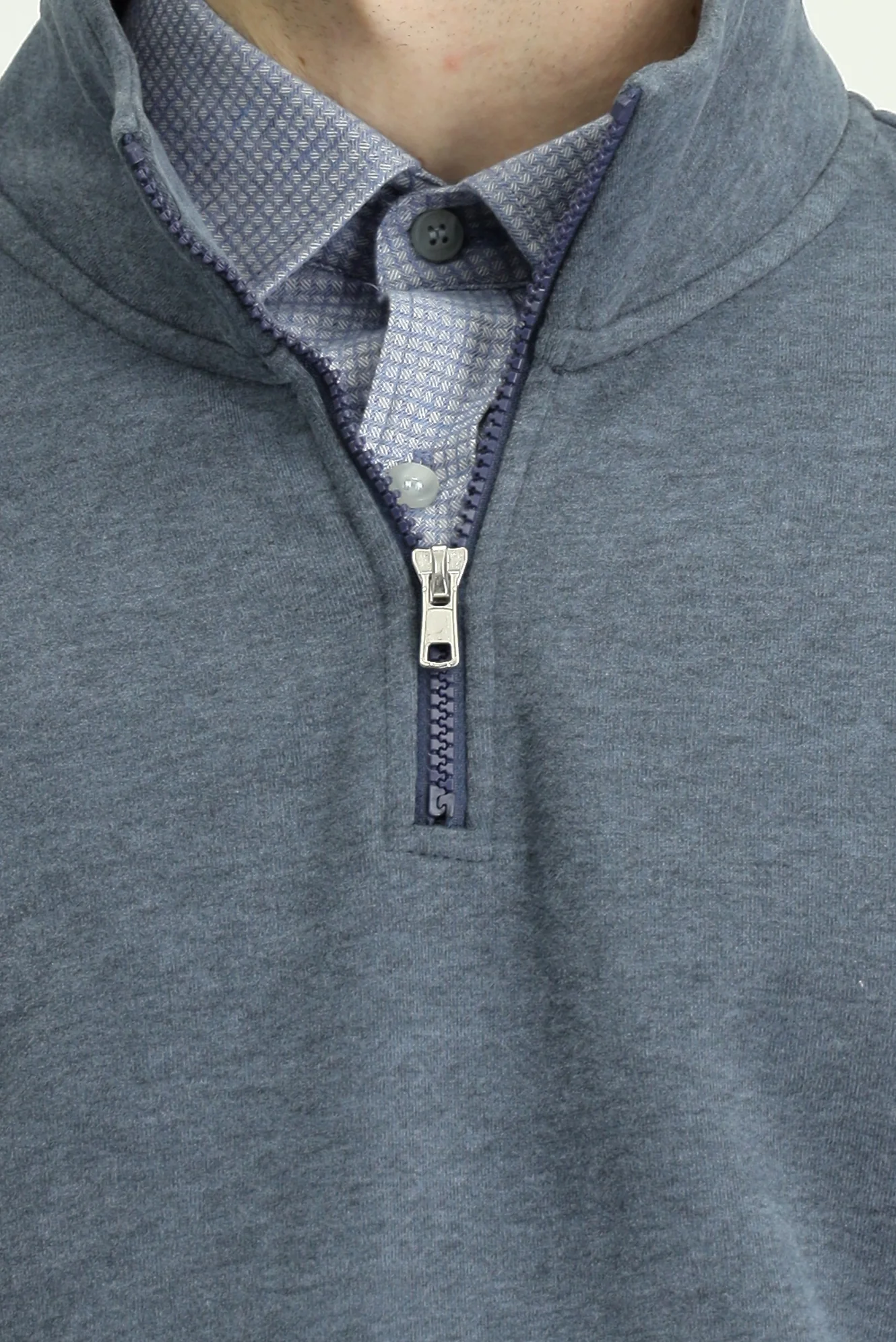 İndigo Melanj Yarım Balıkçı Yaka Yaka Regular Fit Fermuarlı Pamuklu Sweatshirt - Image 5