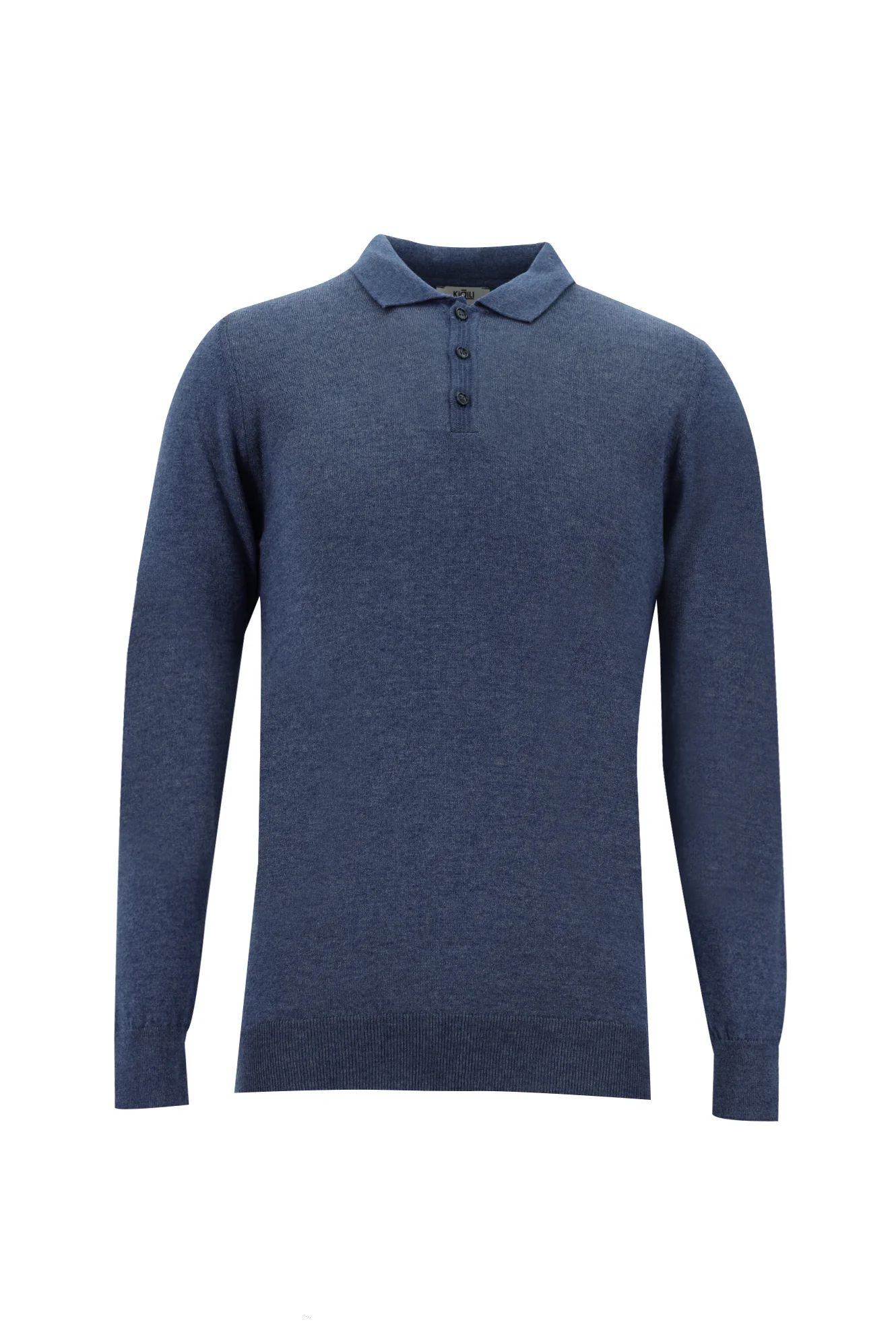 İndigo Melanj Polo Yaka Slim Fit Triko Kazak