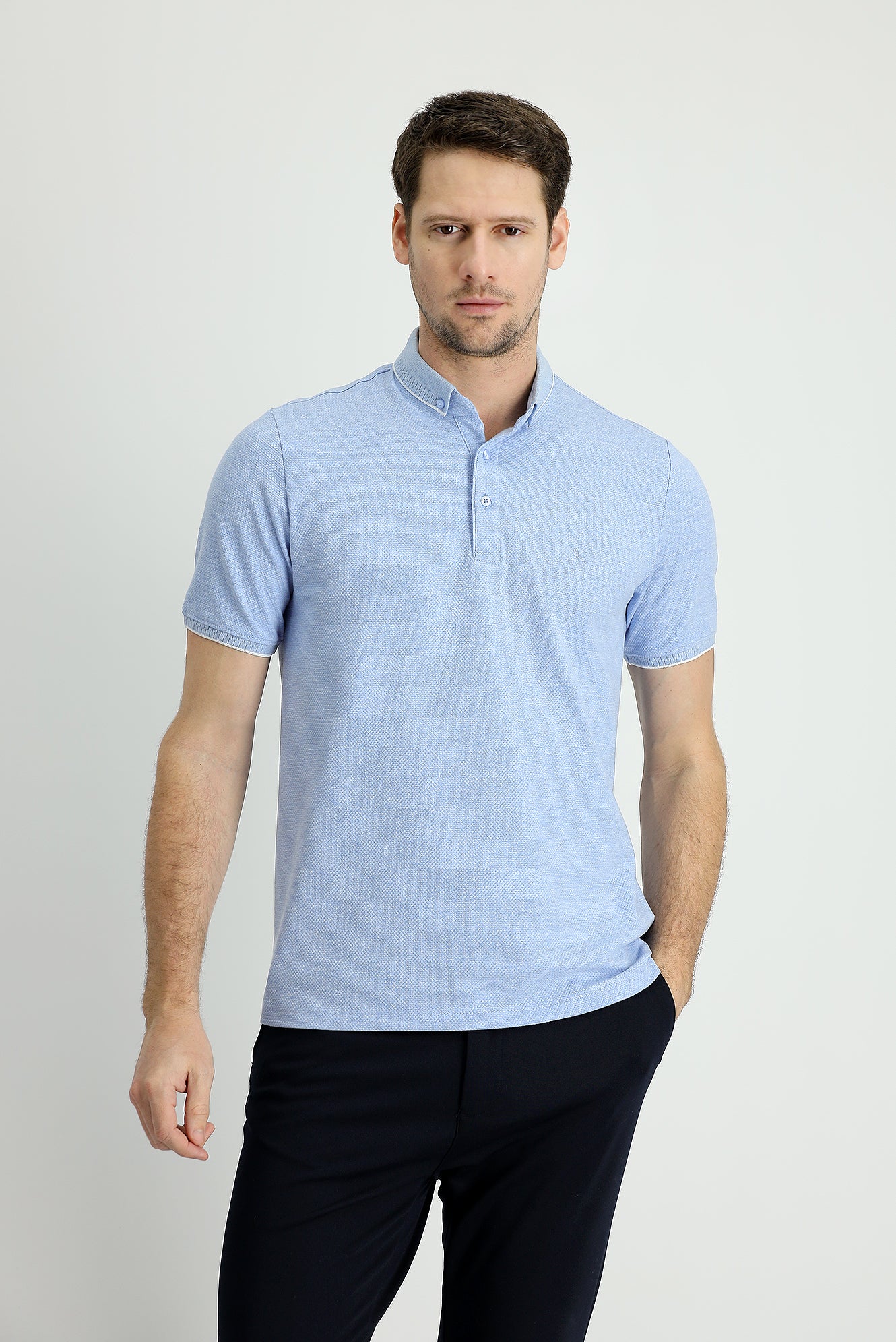 İndigo Polo Yaka Regular Fit Desenli Tişört - Image 2