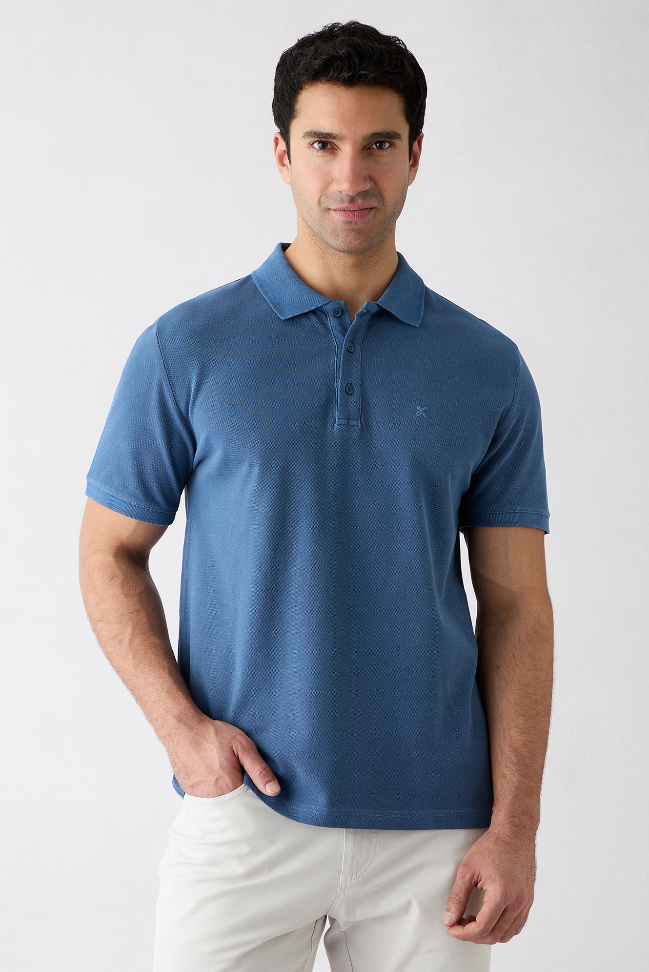 İndigo Regular Fit Düğmeli Polo Yaka Nakışlı %100 Pamuk Tişört