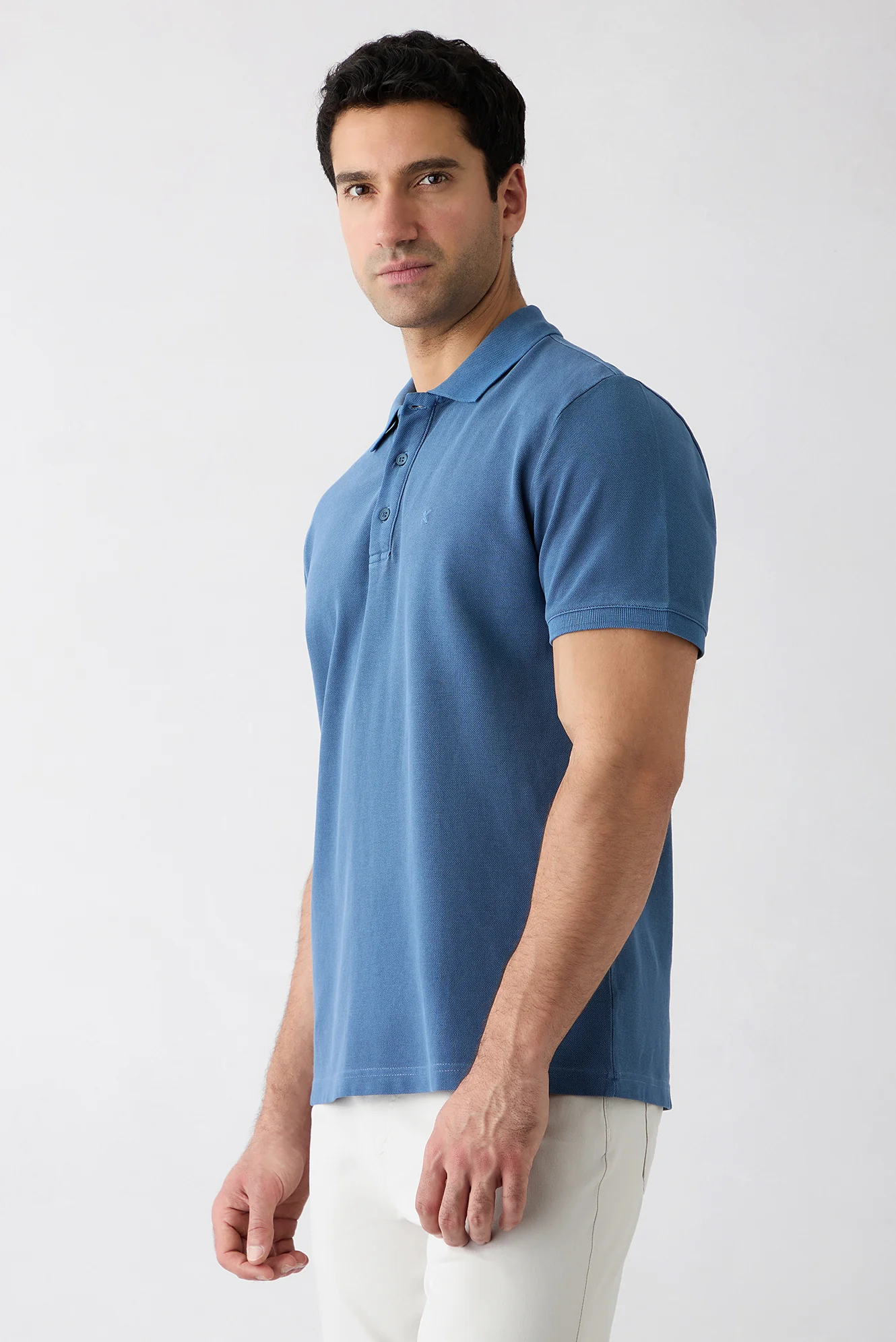 İndigo Regular Fit Düğmeli Polo Yaka Nakışlı %100 Pamuk Tişört - Image 2