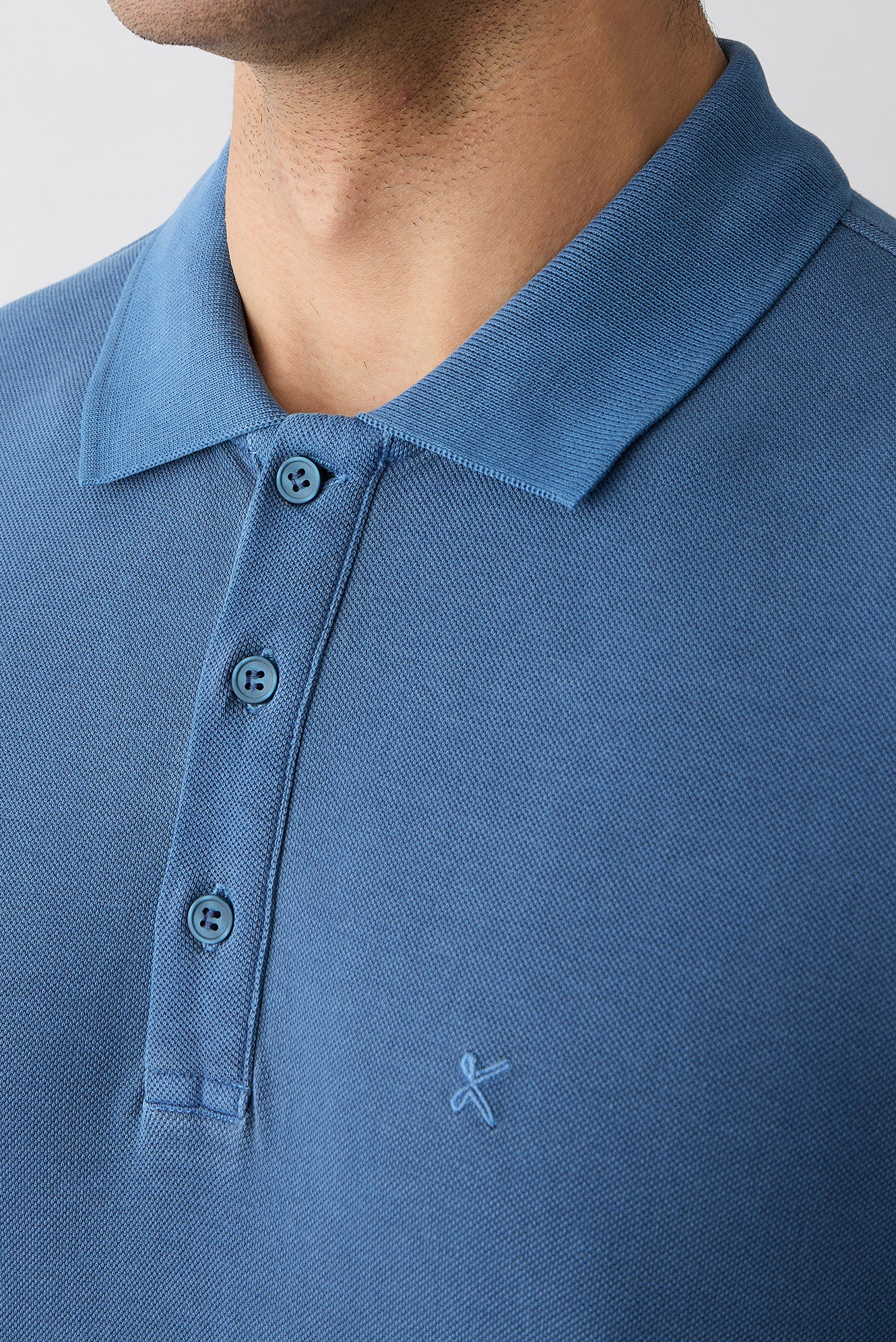 İndigo Regular Fit Düğmeli Polo Yaka Nakışlı %100 Pamuk Tişört - Image 3