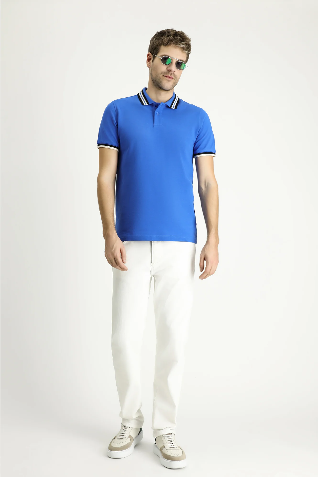 İndigo Polo Yaka Slim Fit Dar Kesim Desenli Pamuk Tişört - Image 2