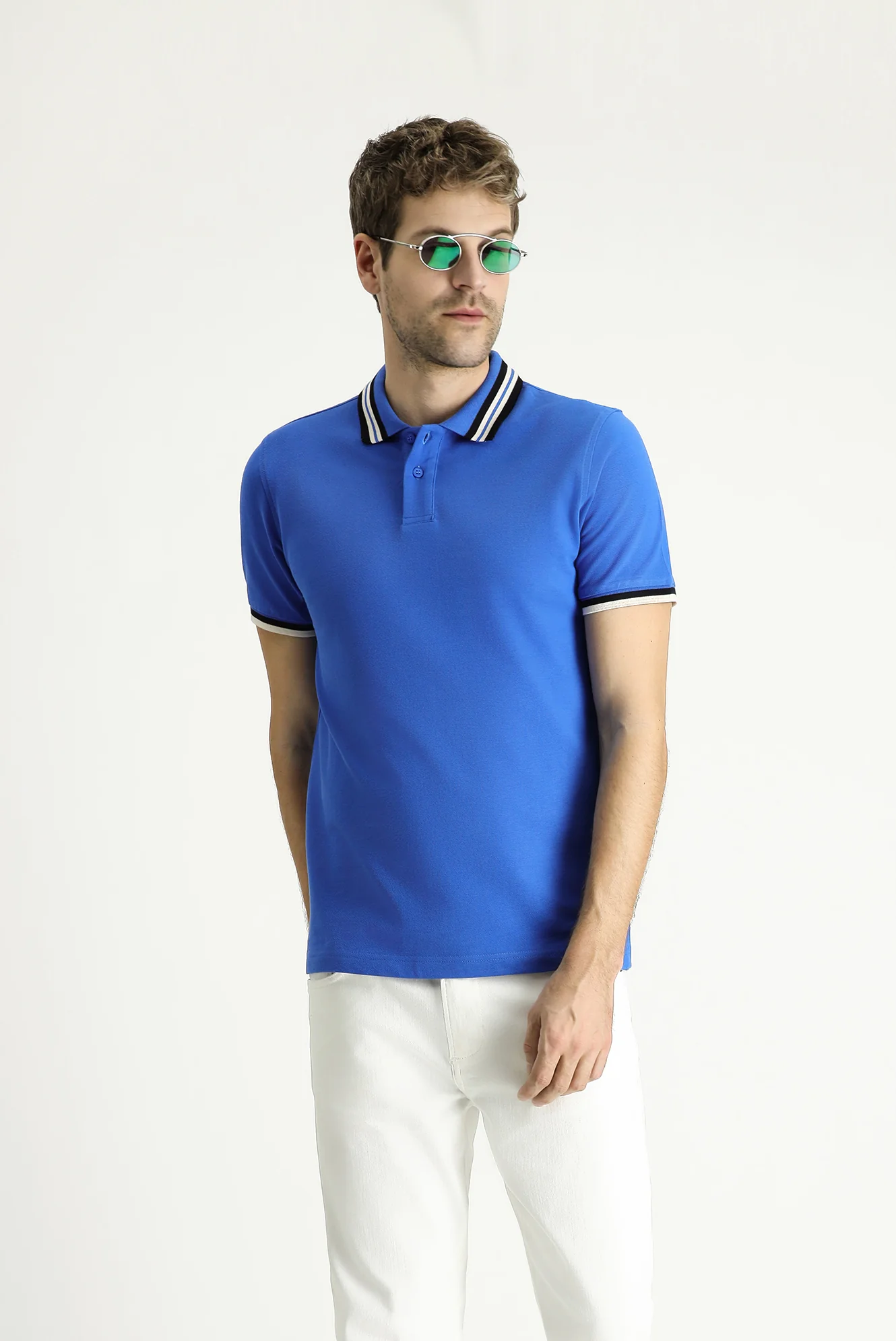 İndigo Polo Yaka Slim Fit Dar Kesim Desenli Pamuk Tişört - Image 3