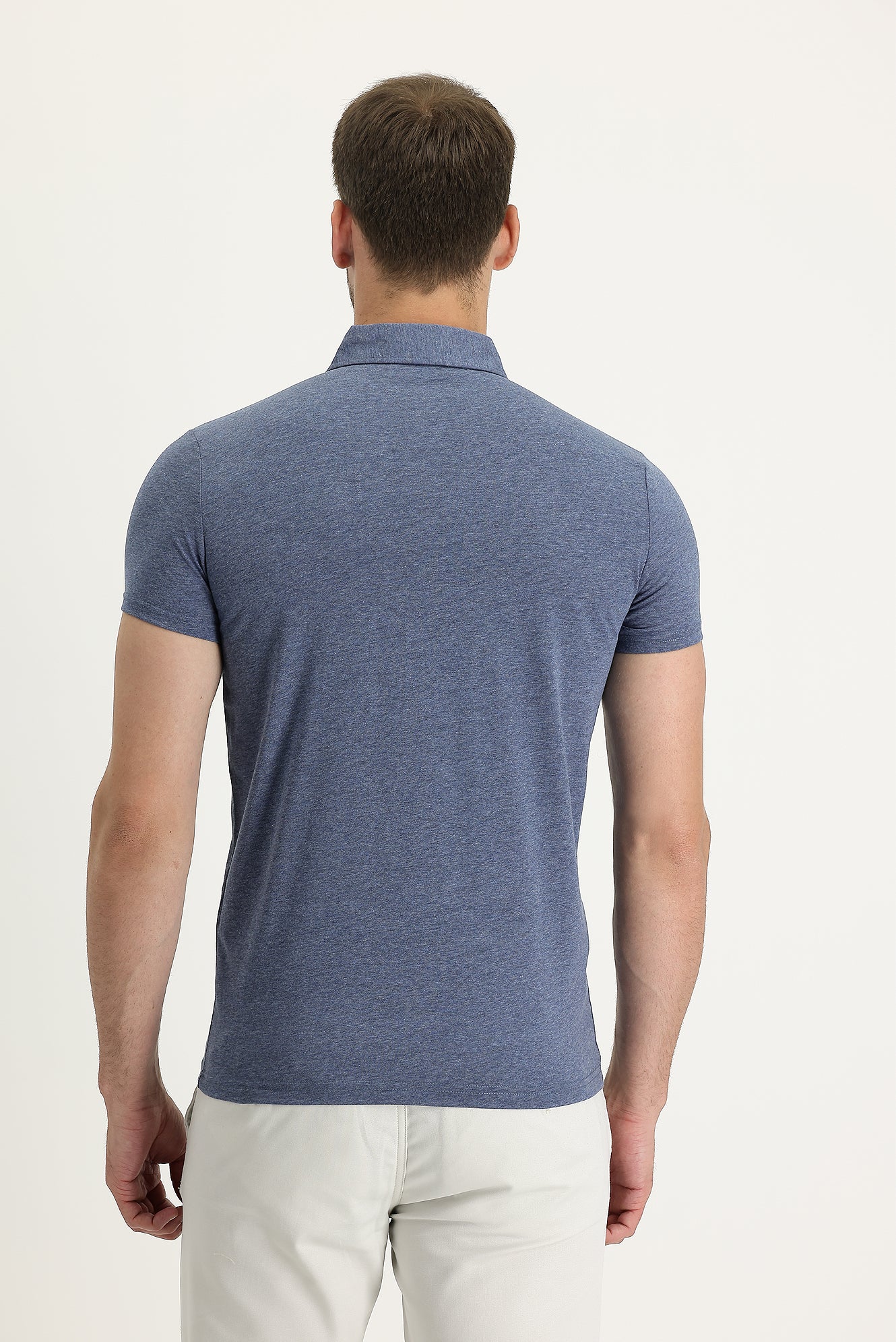 İndigo Polo Yaka Slim Fit Dar Kesim Tişört Pamuklu - Image 4