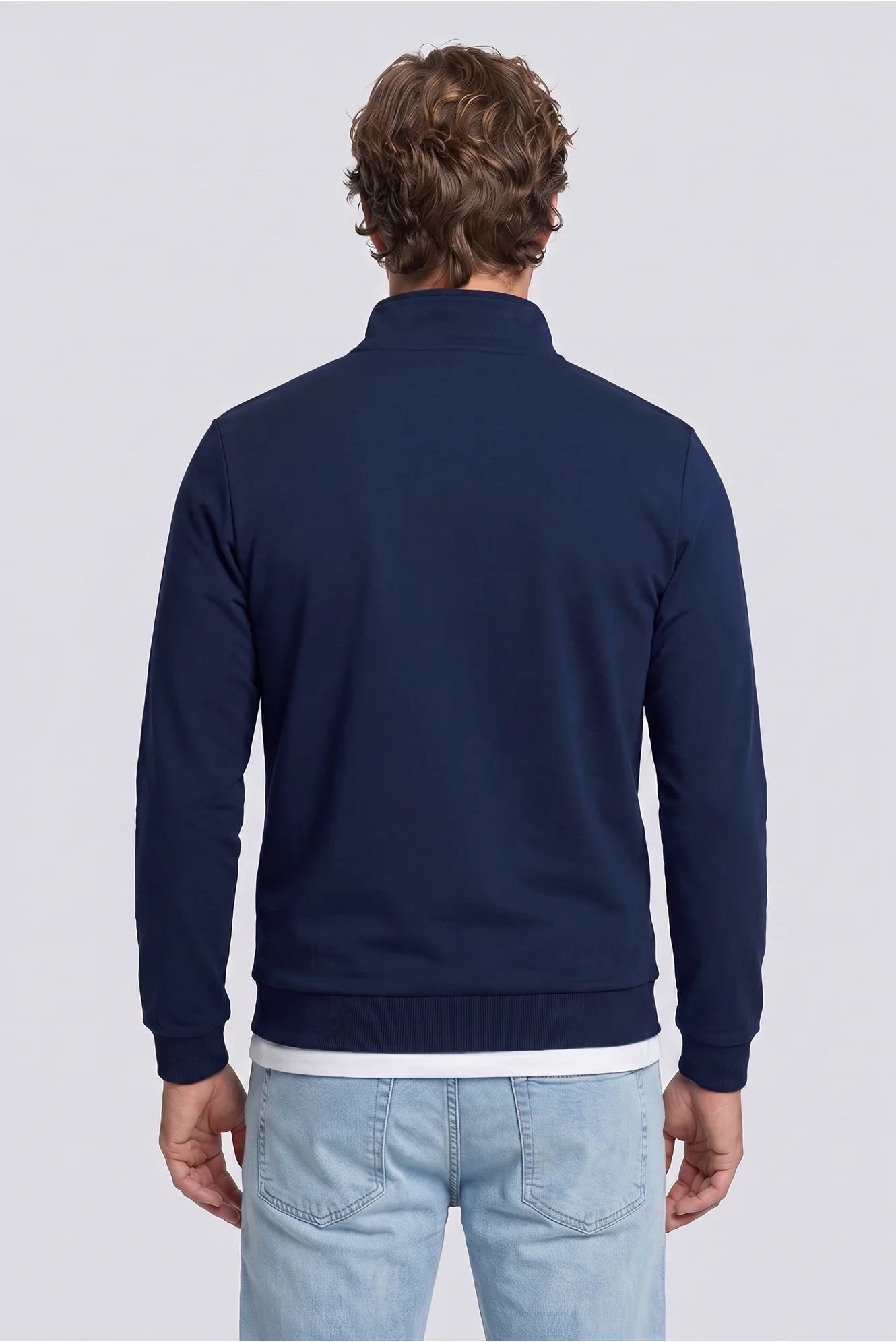 İndigo Yarım Balıkçı Yaka Regular Fit Pamuklu Mevsimlik Nakışlı 2 İplik Fermuarlı Sweatshirt - Image 4
