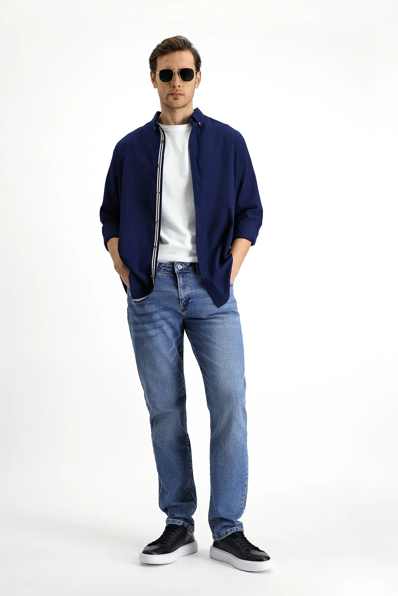İndigo Regular Fit Standart Kesim Likralı Denim Pantolon - Image 2