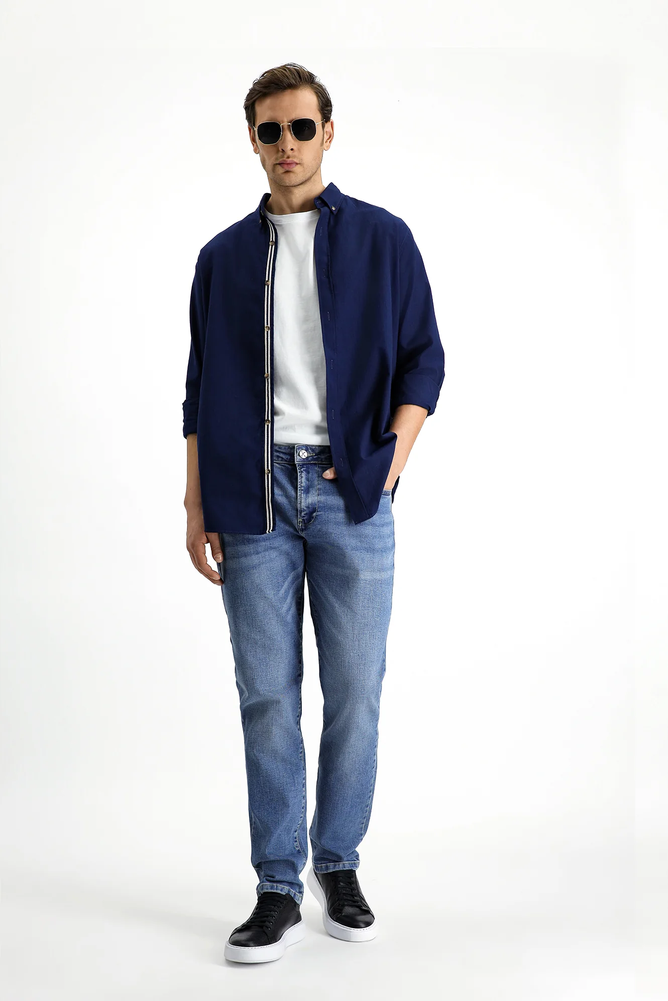 İndigo Regular Fit Standart Kesim Likralı Denim Pantolon - Image 3