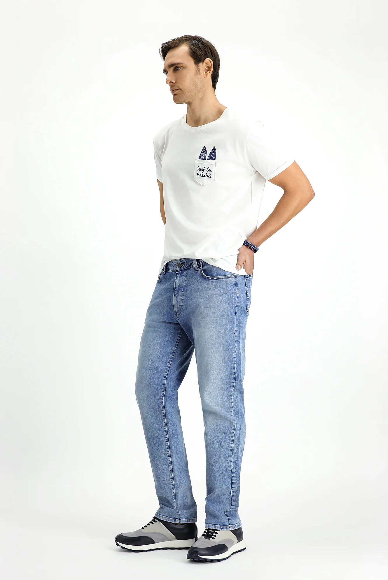 İndigo Regular Fit Standart Kesim Pamuklu Likralı Esnek 4 Mevsim Denim Pantolon - Image 2