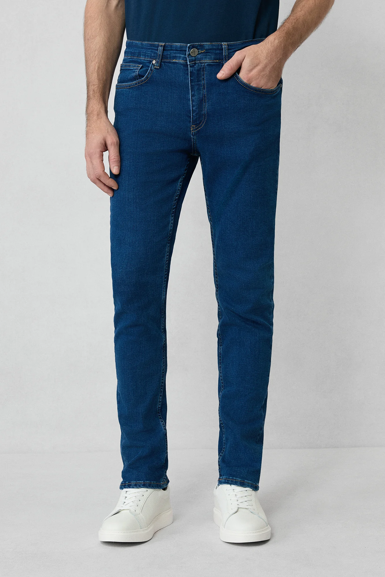 İndigo Regular Fit Standart Kesim Pamuklu Likralı Esnek 4 Mevsim Denim Pantolon - Image 2